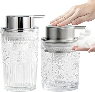 Foaming Soap Dispenser - Foaming Hand Soap Dispenser for Bathroom & Kitchen, Transparent Glass Foam Hand Wash Dispenser, Refillable Dish Soap Dispenser 2 Pack