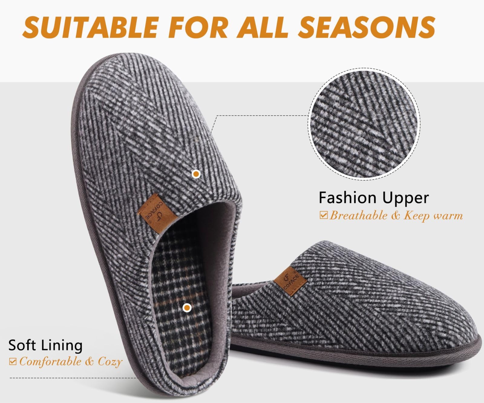 COFACE Pantofole da Uomo Invernali Calde Ciabatte da Casa Comoda Memory Foam Feltro Scarpe con Antiscivolo Suola Taglia 40-49