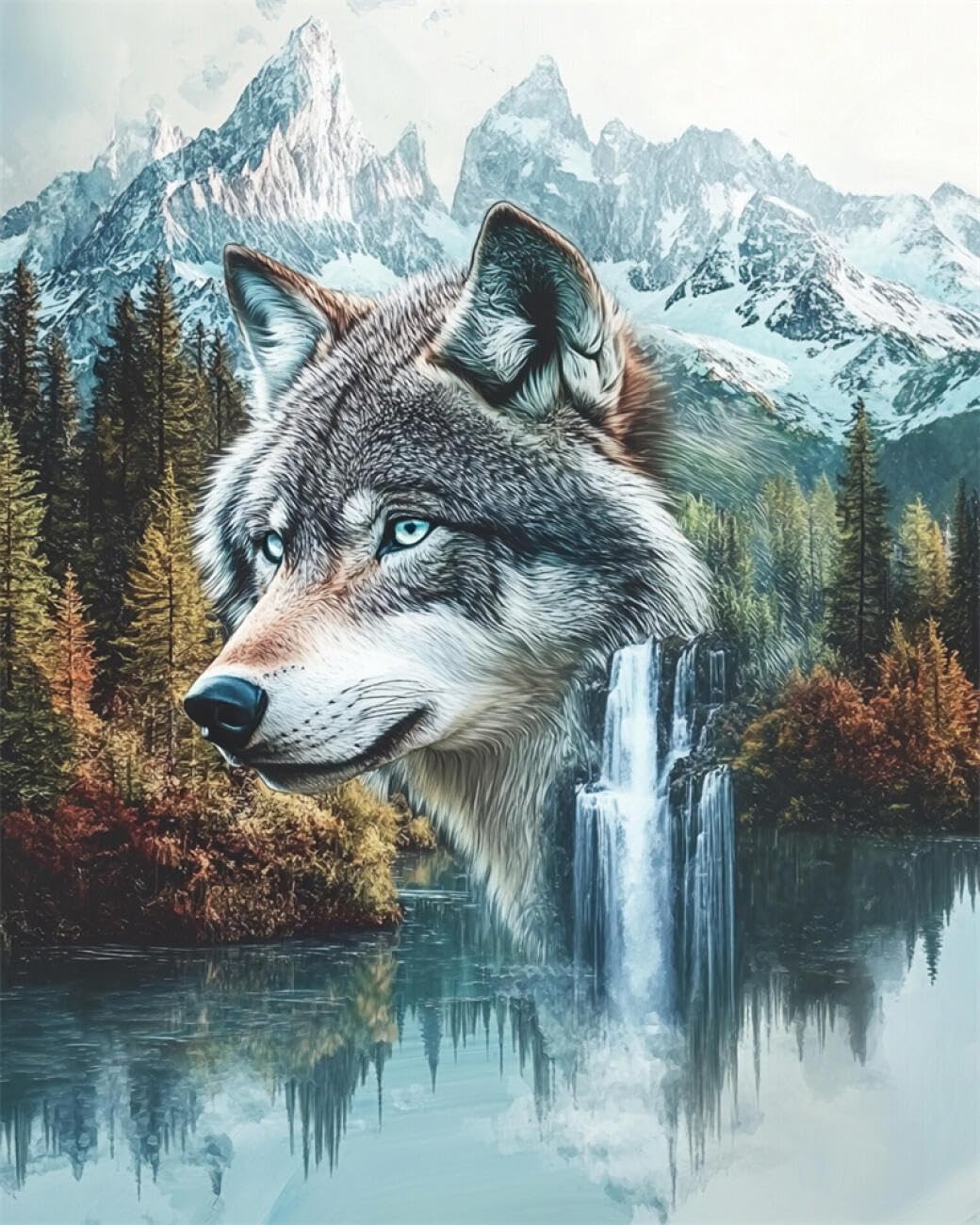RKFLGEW DIY Embroidery Set Fantasy Wolf 40x50cm
