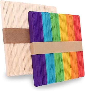 KTOJOY Craft Sticks, 4.5 inch Wood Popsicle Sticks, 100 Pieces, Natural and Rainbow Colors