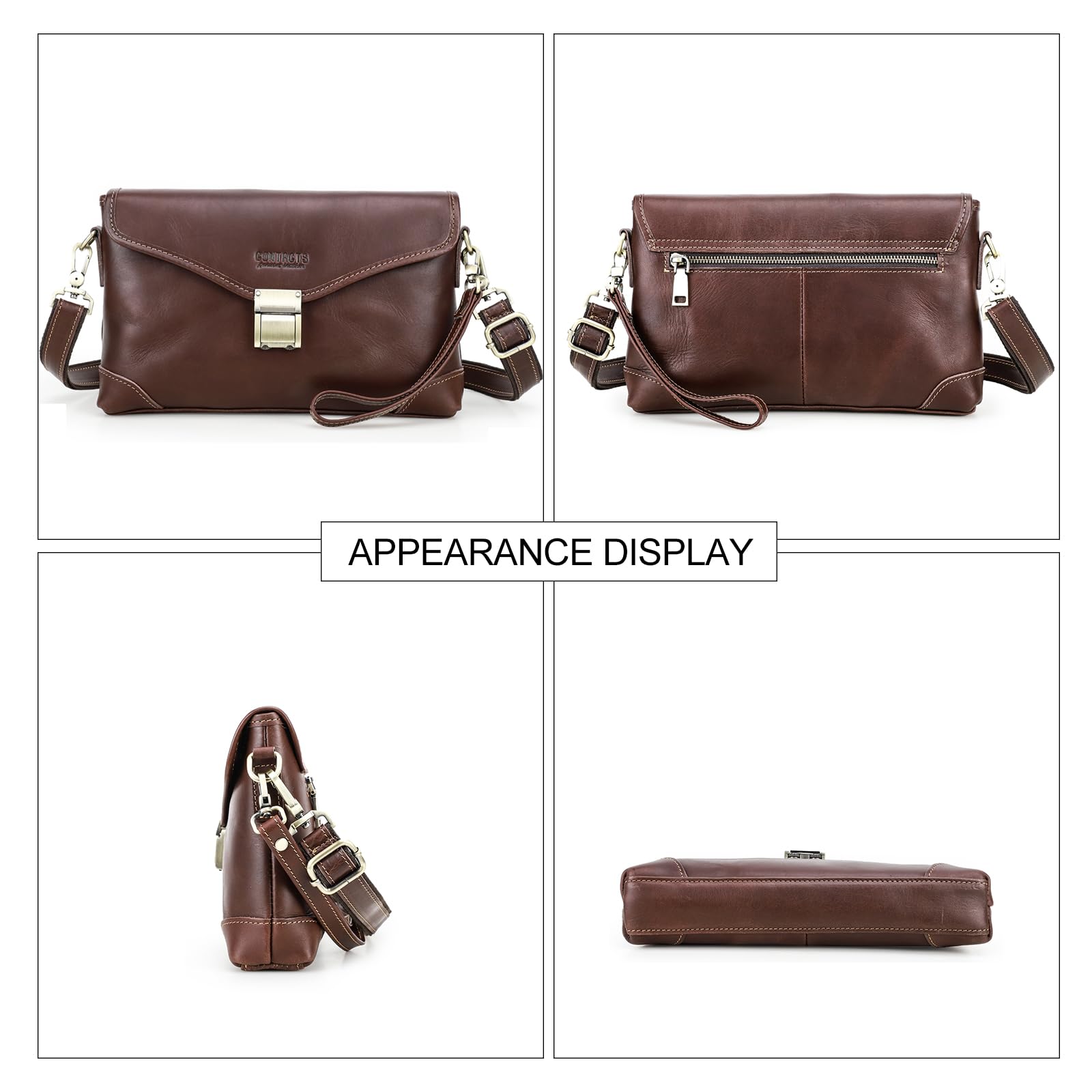CONTACTS Große Clutch-Tasche aus Leder für Herren und Damen, Reisen, Business-Organizer, Handgelenkschlaufe, Brieftasche, Crossbody-Handtasche mit Schloss, mehrere Taschen, Handyhalter