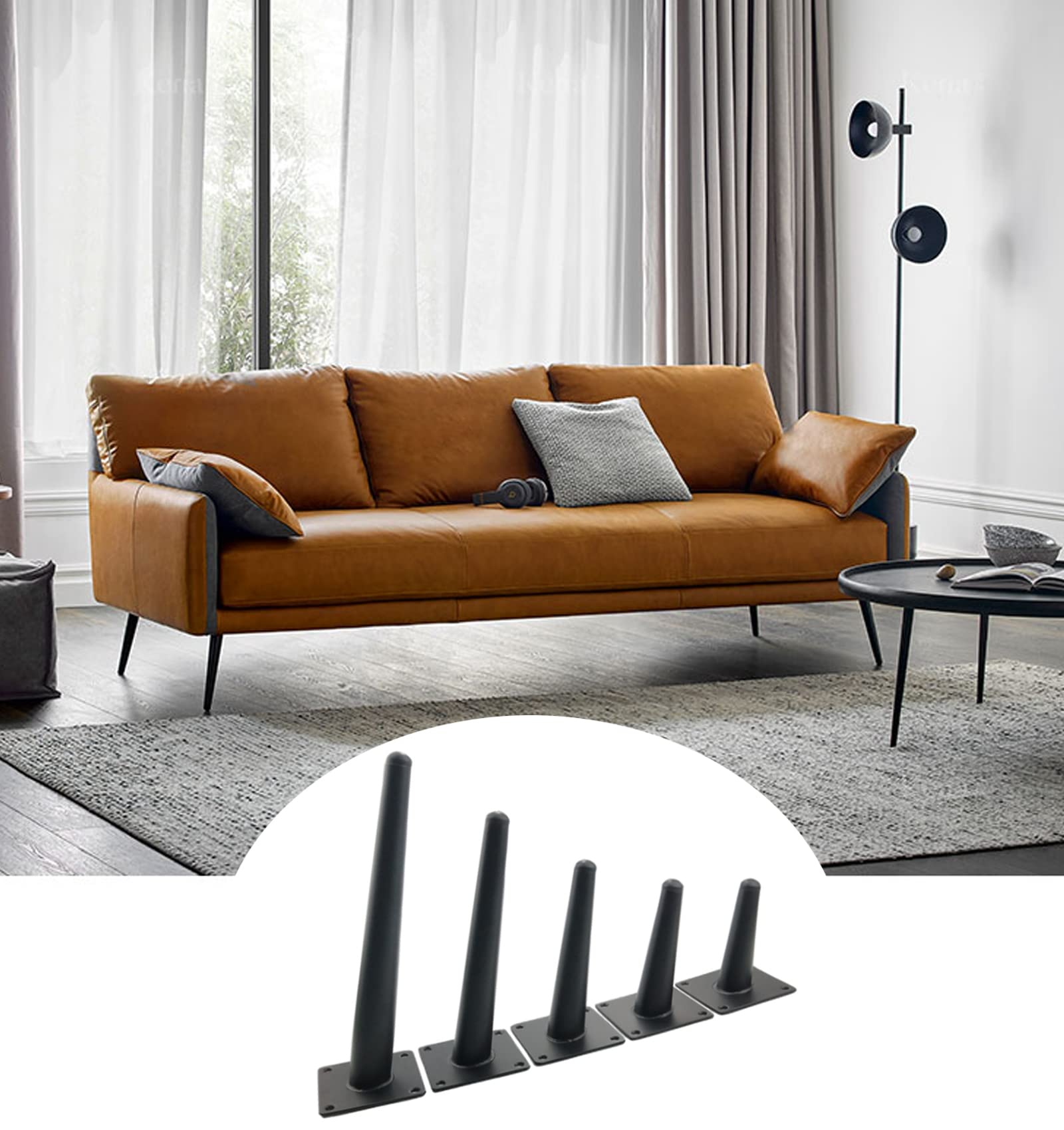 Lot de 4 pieds de canapé en métal – Pieds de meubles réglables en fer (12 cm / 4.7in) – Pieds de support coniques pour canapés, chaises, tables et armoires – Design durable et élégant