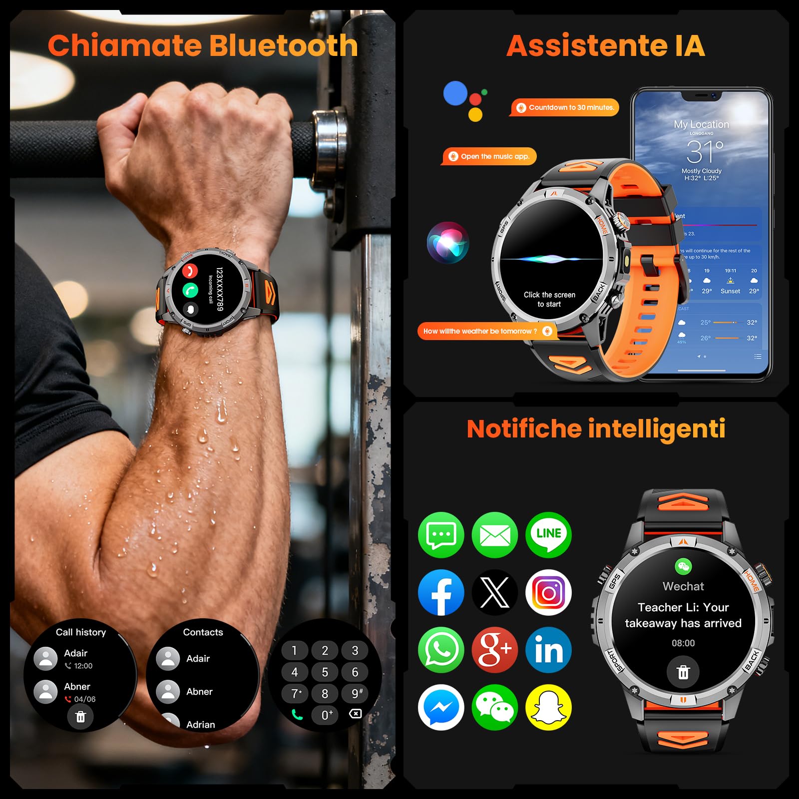Smartwatch Uomo Militare, 1,46" HD Orologio GPS con LED Torcia, Bussola,100+ Modalità Sportive Smart Watch, Monitoraggio della Salute,Impermeabile IP68, Chiamate Bluetooth per Android iOS