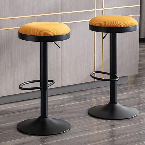 Juego de 2 taburetes de bar giratorios modernos, sillas de bar redondas de altura ajustable con reposapiés, cómodos taburetes de isla con base de