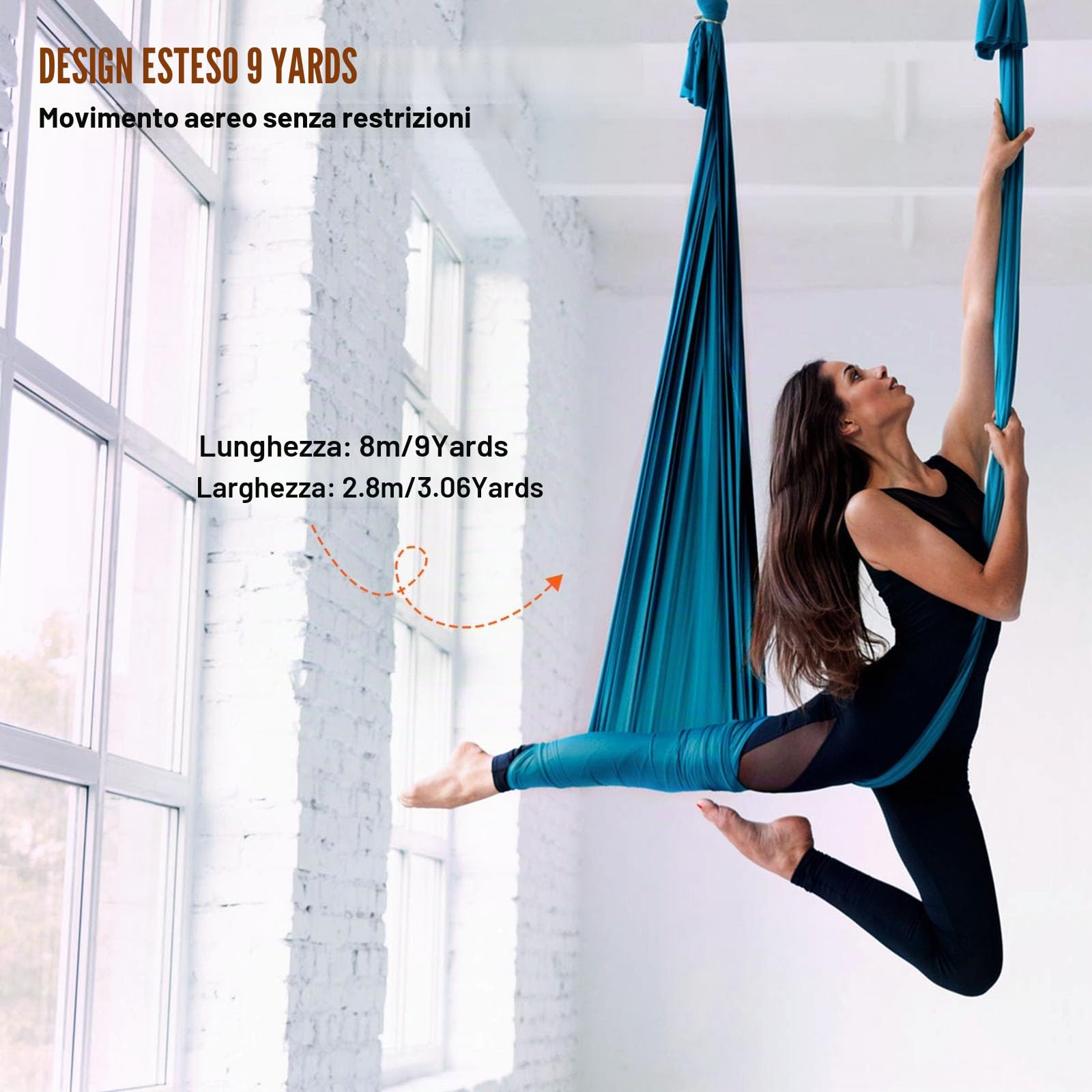 VEVOR Altalena per Yoga e Seta Aerea, 8,7 iarde, Kit Amaca in Nylon 100 g/m², Hardware Completo, Verde