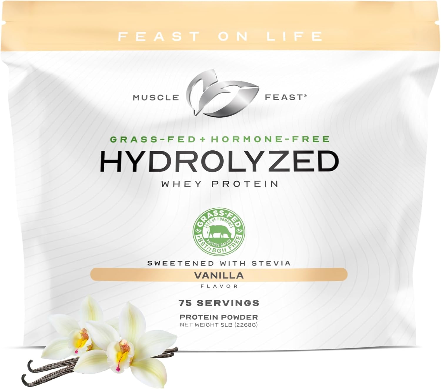 Muscle Feast Hydrolyzed Whey Protein Powder, Grass Fed and All Natural Hormone-Free, Hydro Whey Powder for Men and Women, Gluten Free, Non-GMO, Delicious Hydrolyzed Protein Powder, Unflavored, 2lb