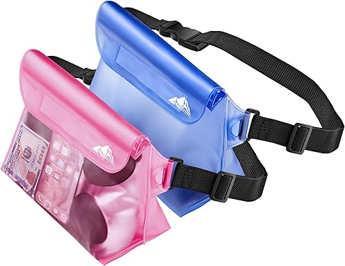 HEETA Paquete de 2 bolsas impermeables con correa para la cintura, bolsa seca táctil con cinturón ajustable para teléfono, objetos de valor para