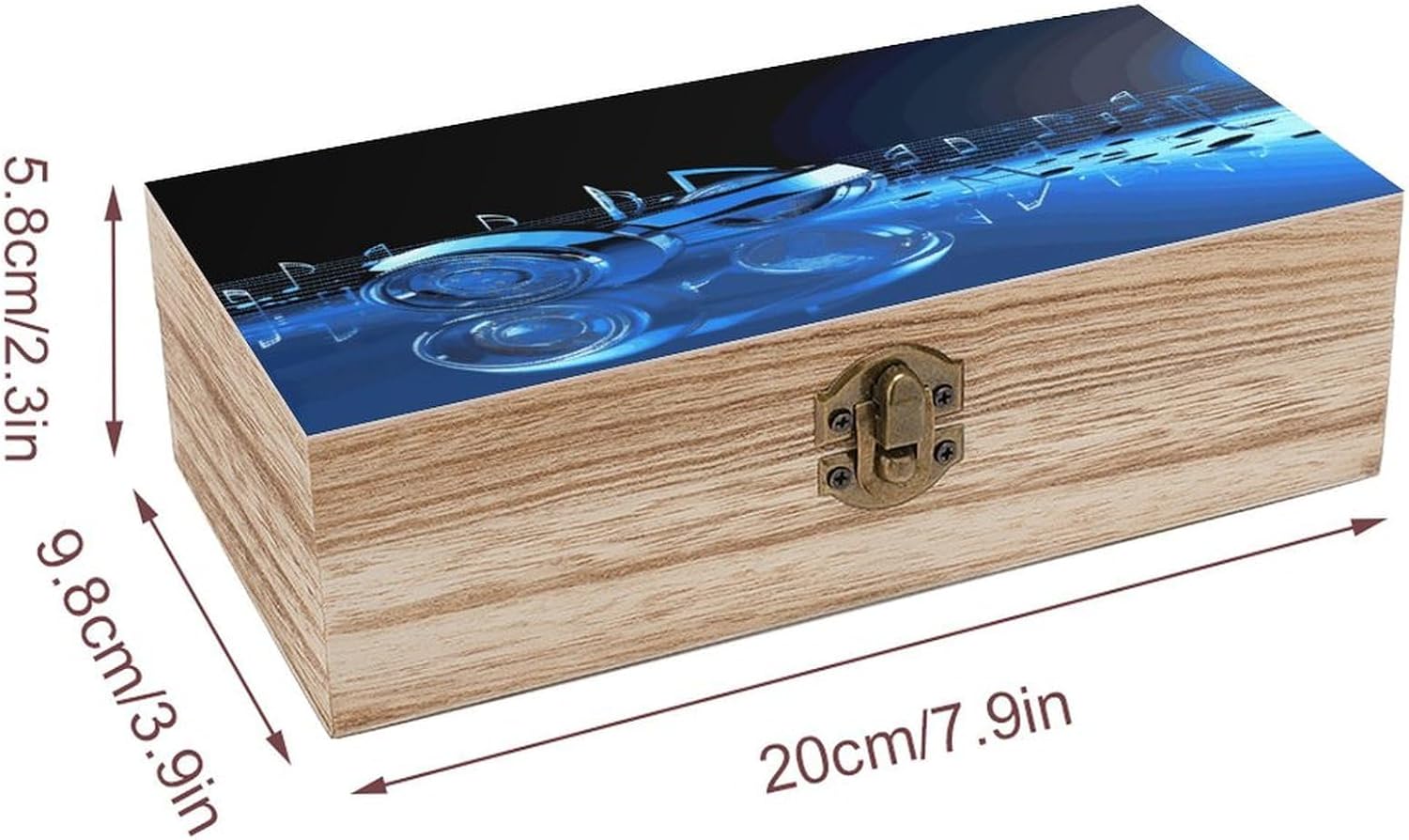 Personalized Wooden Keepsake Box Blue Music Wooden Box with Hinged Lid Large Decorative Storage Boxes Exquisite Memory Boxes for Photos, Trinket Letters Jewelry image 2