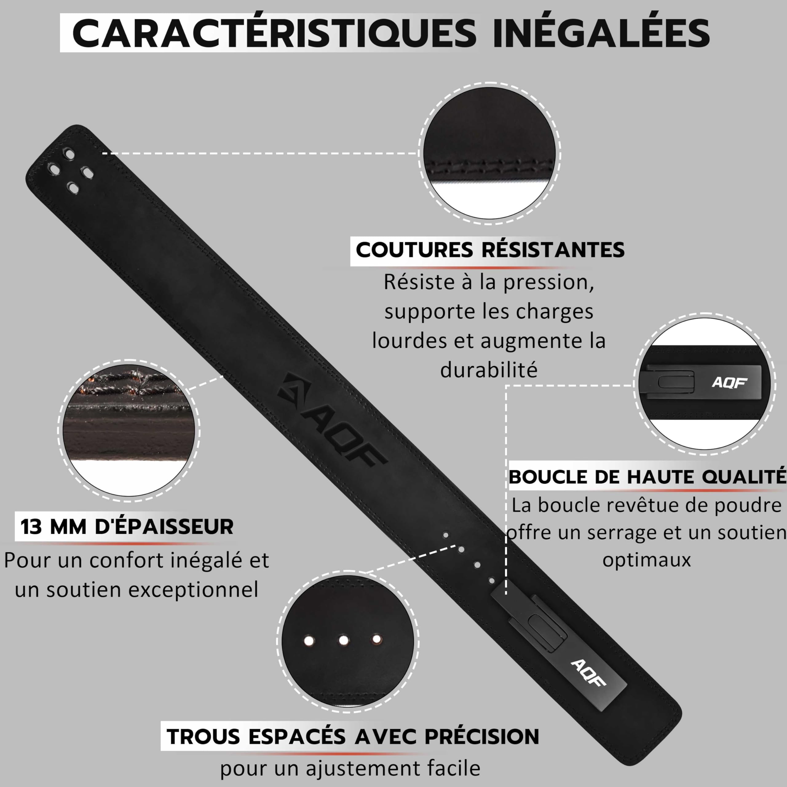 AQF Ceinture Musculation Levier, Cuir 10mm 4", Approuvée IPL & USPA