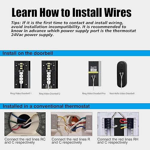 Miniatura 3 de Transformador de 24 voltios, termostato adaptador de cable C, compatible con termostatos inteligentes y fuente de alimentación de timbres (cable de