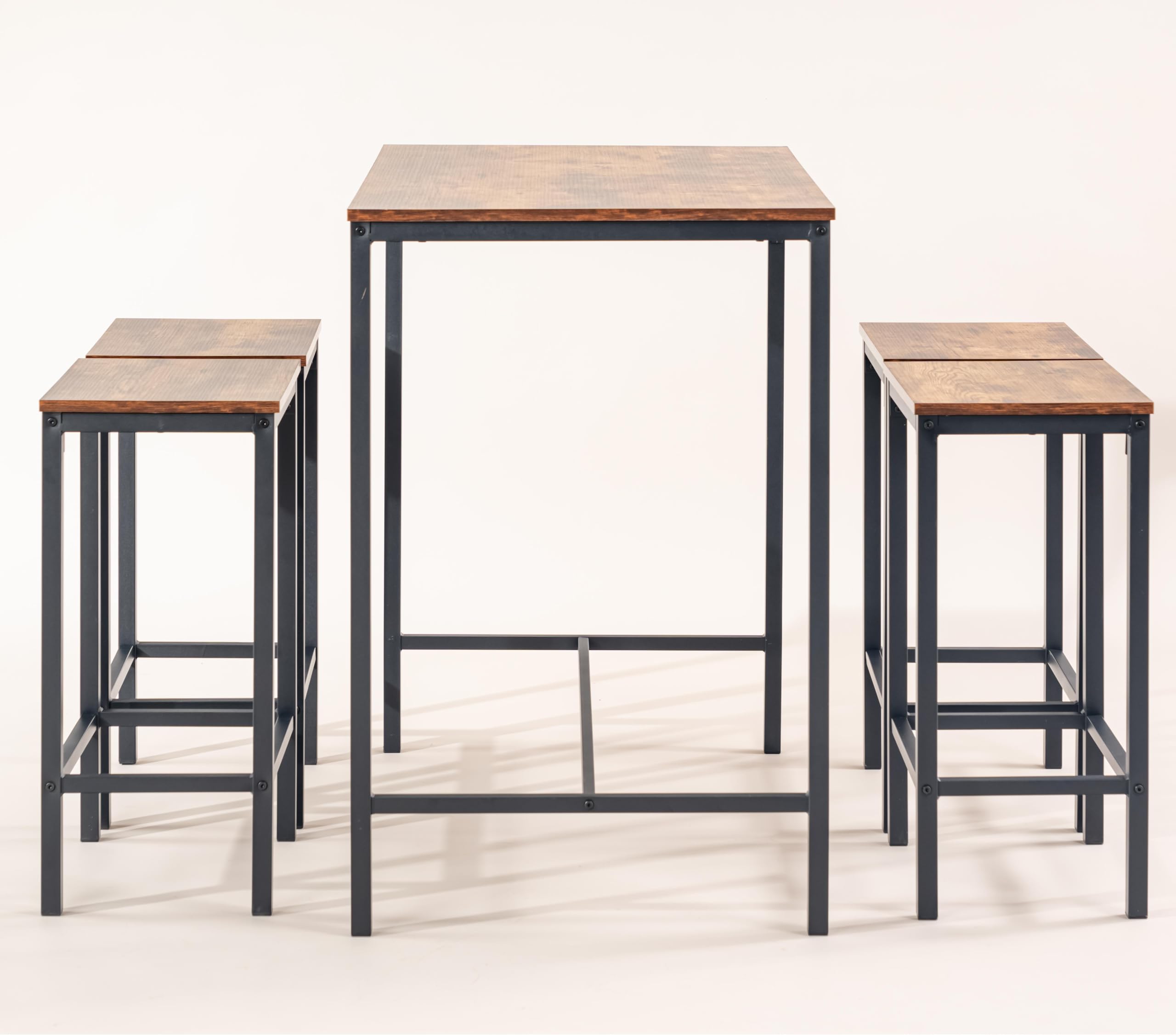 FurnitureR - Juego de 5 Barras de Bar, Mesa de Bar, con 4 Altas, Marco de Acero, Estilo Industrial, rústico marrón, para Cocina, Comedor, Sala de Estar, 100 x 60 x 90 cm