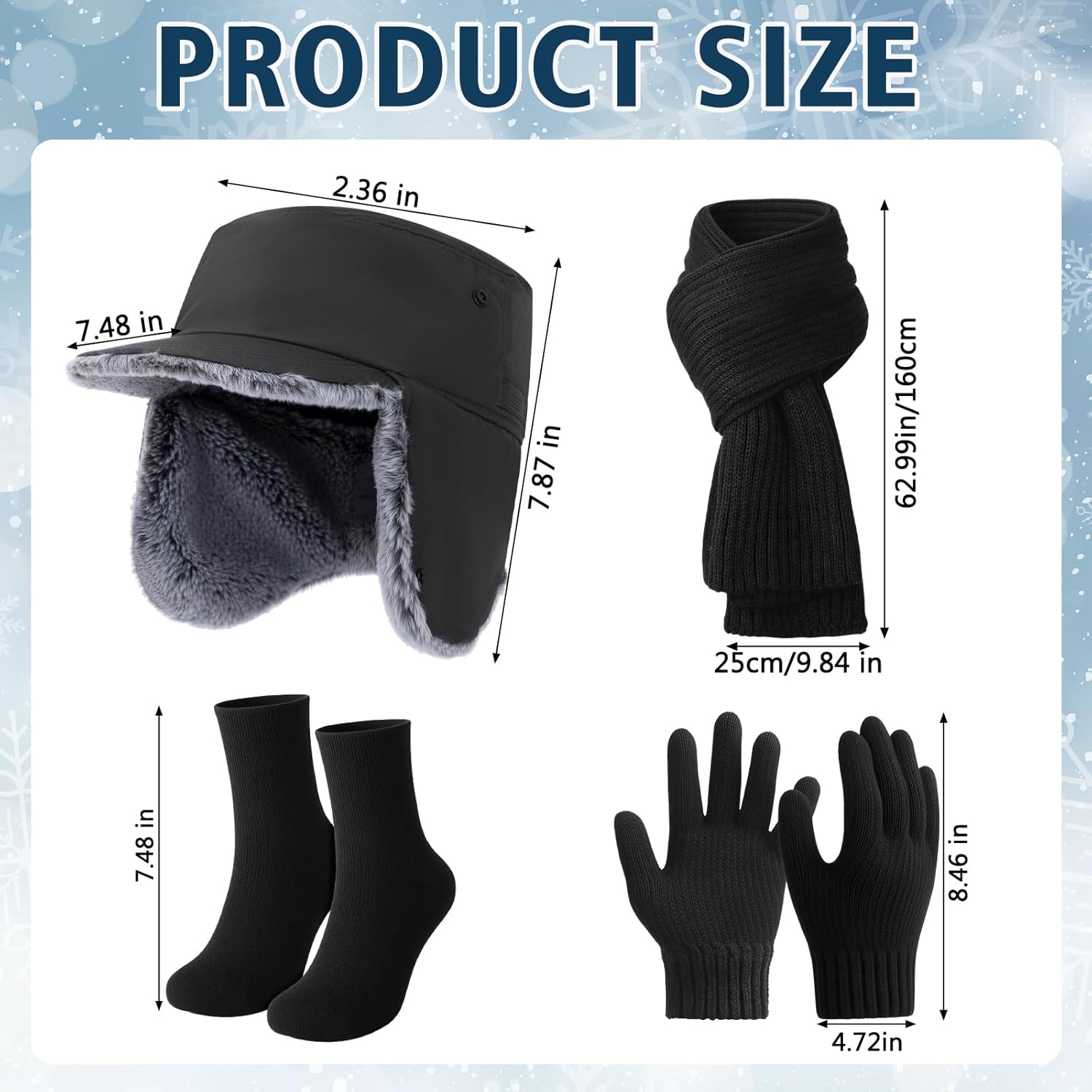 4 Pcs Winter Hat Scarf Glove Sock Set for Men Waterproof Plush Adjustable Earflaps Cap Glove Warm Scarf Sock for Men Women Outdoor - Image 2