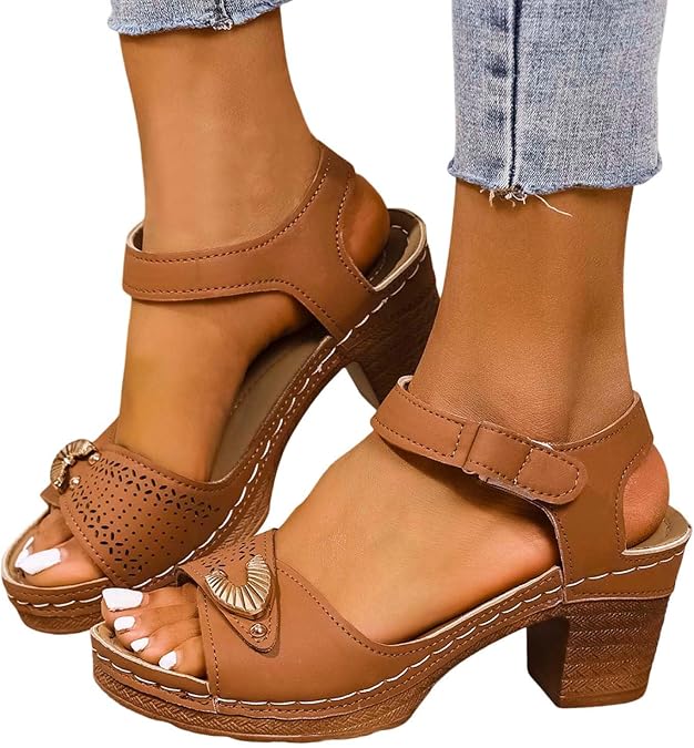 Women Summer High Heel Sandals Open Toe Strappy Dressy Casual Comfortable Breathable Fashion Footwear for Outing