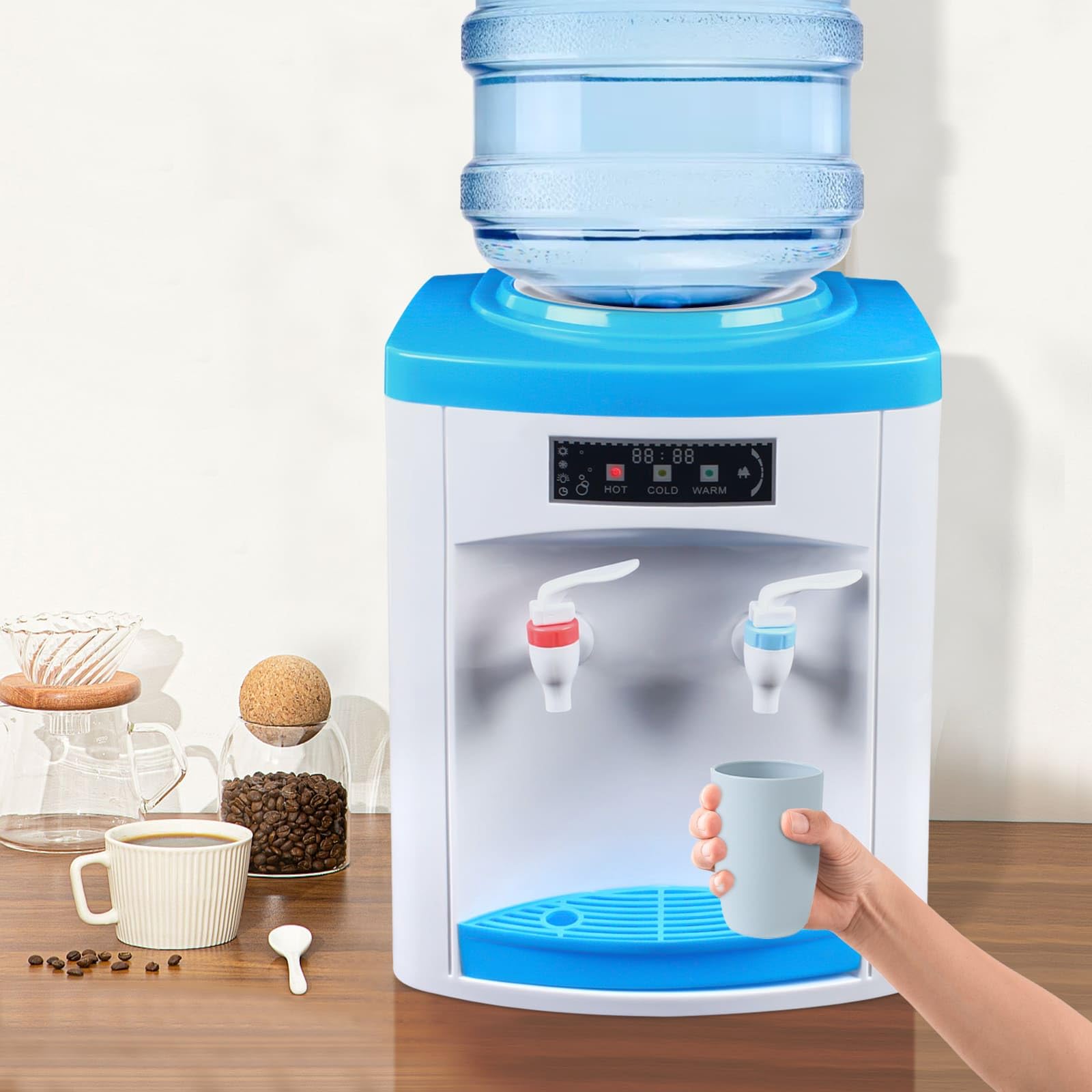 Distributeur d'eau Chaude/Froide, Compact (25,5x23,5x33cm), Coque PP & Acier Inoxydable, Compatible avec Bonbonnes d'eau de 4,5 à 18,9L, Économe, pour Bureau, Maison