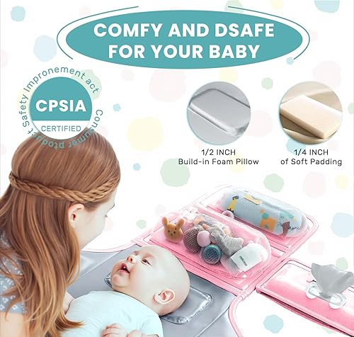 Miniatura 4 de UBRAVOO Cambiador de pañales portátil, bolsa de viaje para cambiador de pañales para bebé con bolsillo para toallitas, cambiador portátil de diseño