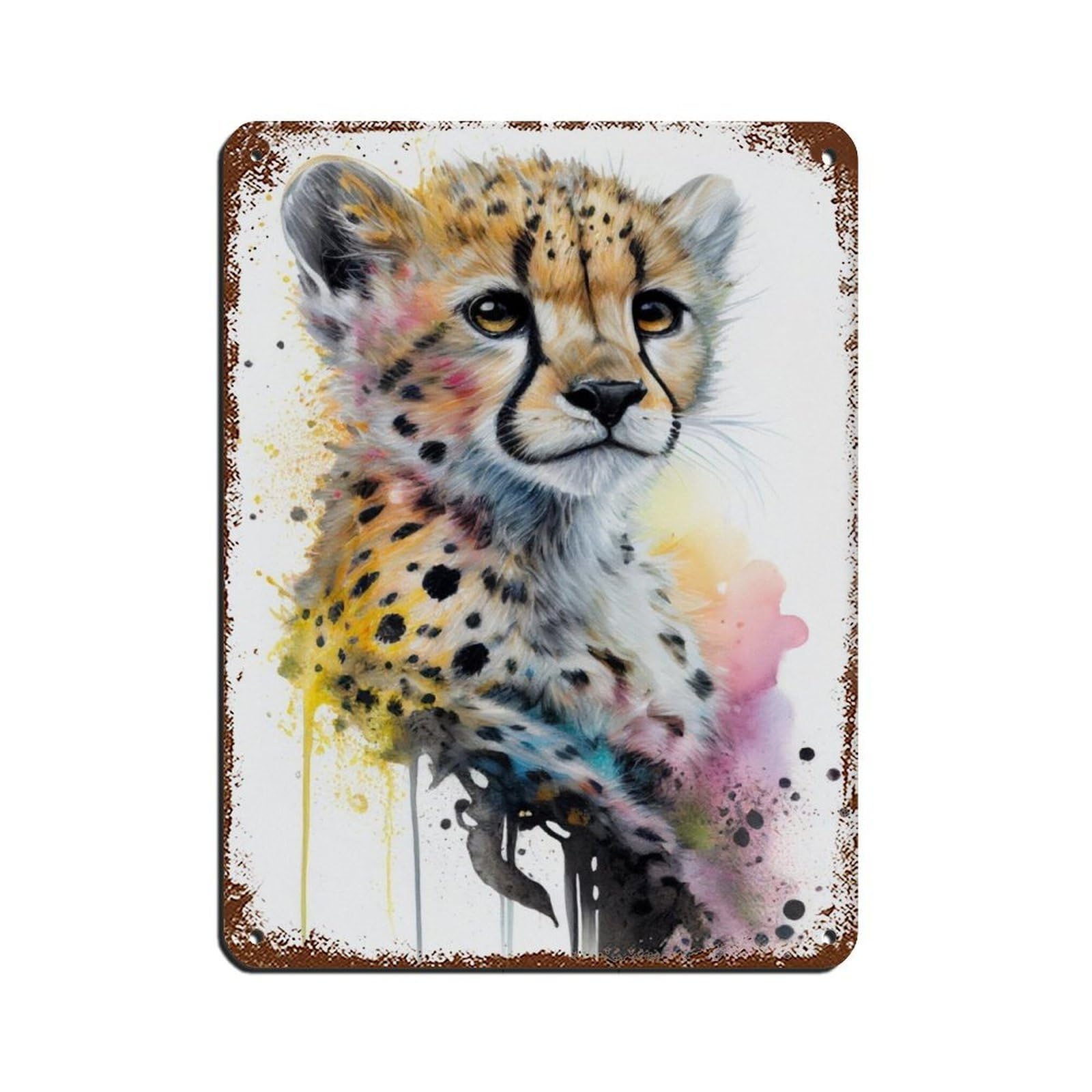 Watercolour Cheetah Poster Retro Poster Metal Tin Sign Chic Art Retro Iron Painting Bar People Cave Cafe Family Garage Poster Wall Decoration 12x16inch(30x40cm)