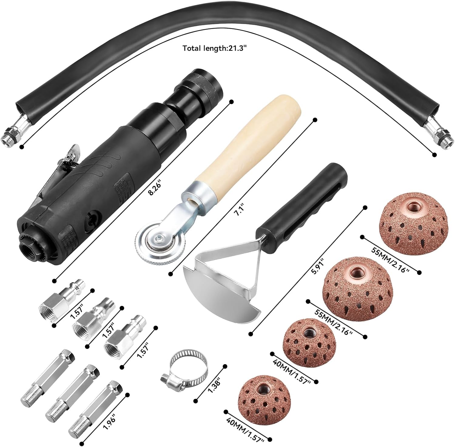 Air Tire Restoration Polish Patch Tools Kit Heavy Duty - Include 2500rpm Low Speed Air Tire Buffer, Tire Inner Liner Scraper, Patch Roller, Tungsten Steel Buffing Wheel