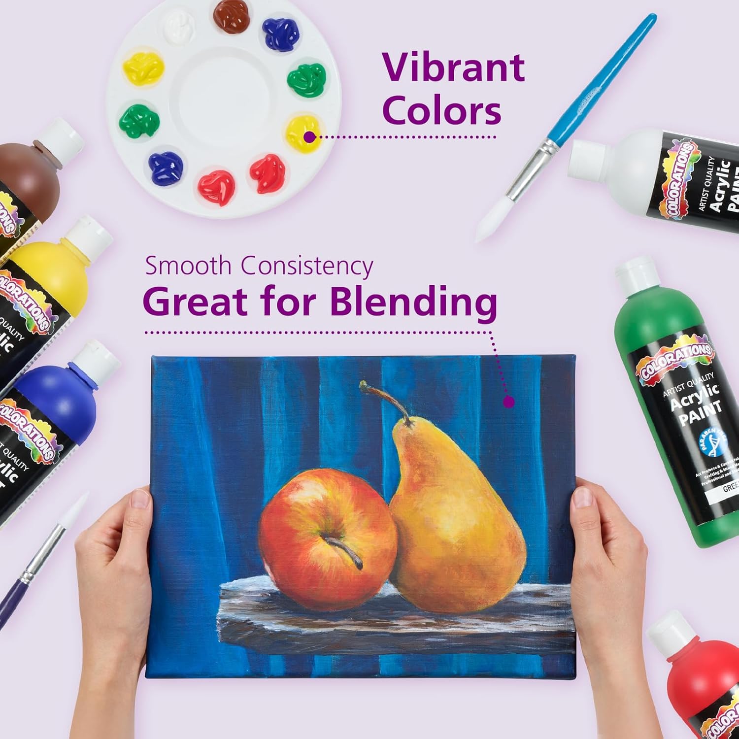 Colorations Artist Quality Acrylic 18 Color Paint Set. 16 oz (473ml) - Made in United States, Paraben-Free, Non-Toxic, Acrylic Paint for Adults and Kids