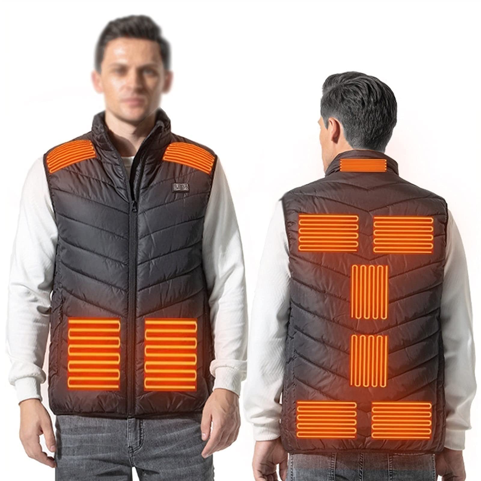 GAROERFAR Verwarmd vest voor heren met 12000 mAh accu/powerbank, verwarmingsvest voor heren met 6 verwarmingszones, verwarmbaar jack, ideaal voor camping, jacht en motorfiets, zwart, M