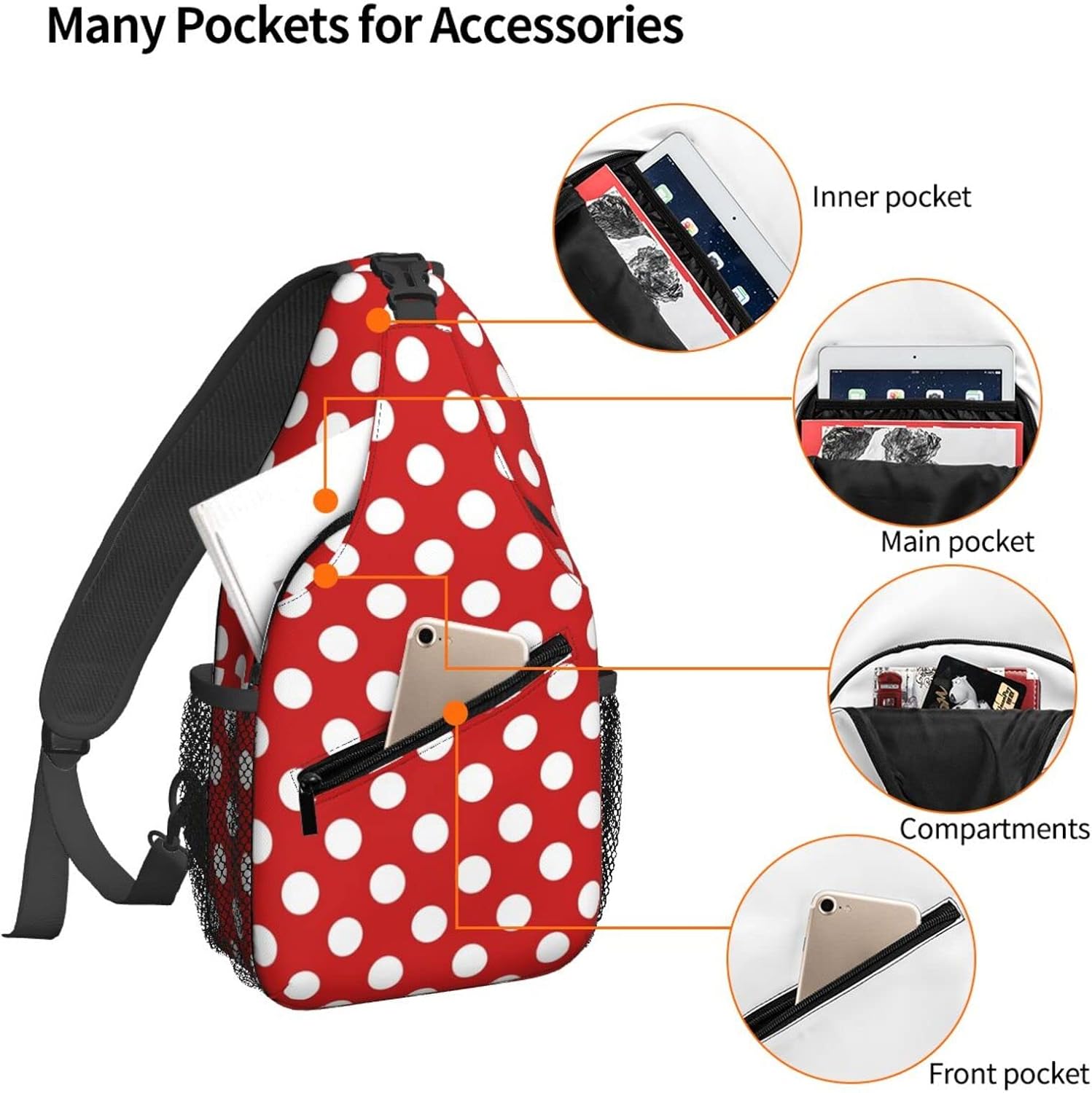 Famame Red White Polka Dot Sling Backpack Chest Bag Crossbody Shoulder Bag Gym Cycling Travel Hiking Daypack For Men Women - Image 4