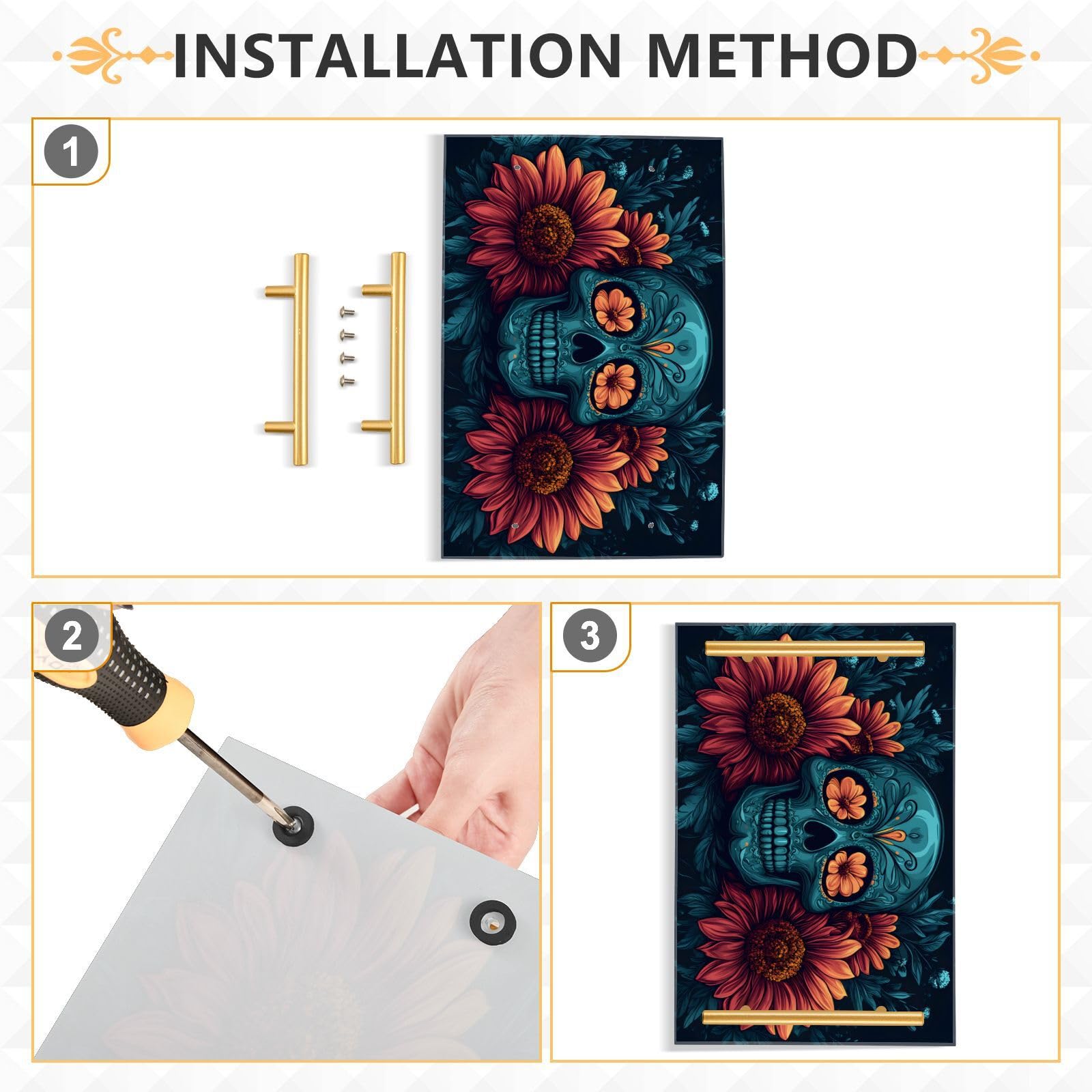 NFMILI Skull Flowers Vanity Tray Rectangle Acrylic Bathroom Tray Serving Trays for Centerpieces Modern Home Decor for Kitchen Bathroom Bedroom Living Room 7.9 × 11.8 inch