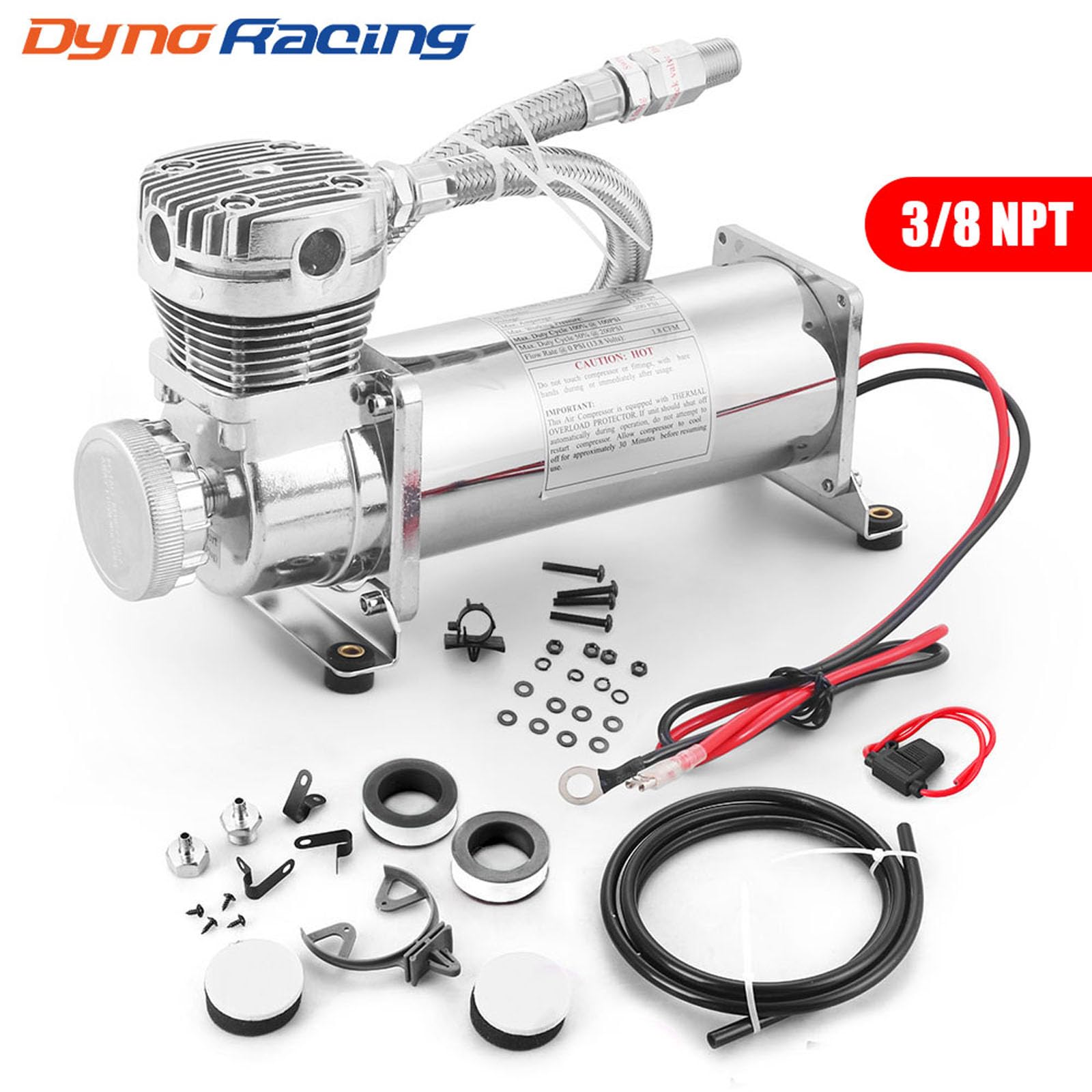 200 PSI 3/8 NPT Air Heavy Duty Uniwersalny zestaw węża kompatybilny z zawieszeniem/poduszką powietrzną/klaksonem pociągu DC 12 V 480C posrebrzany chrom
