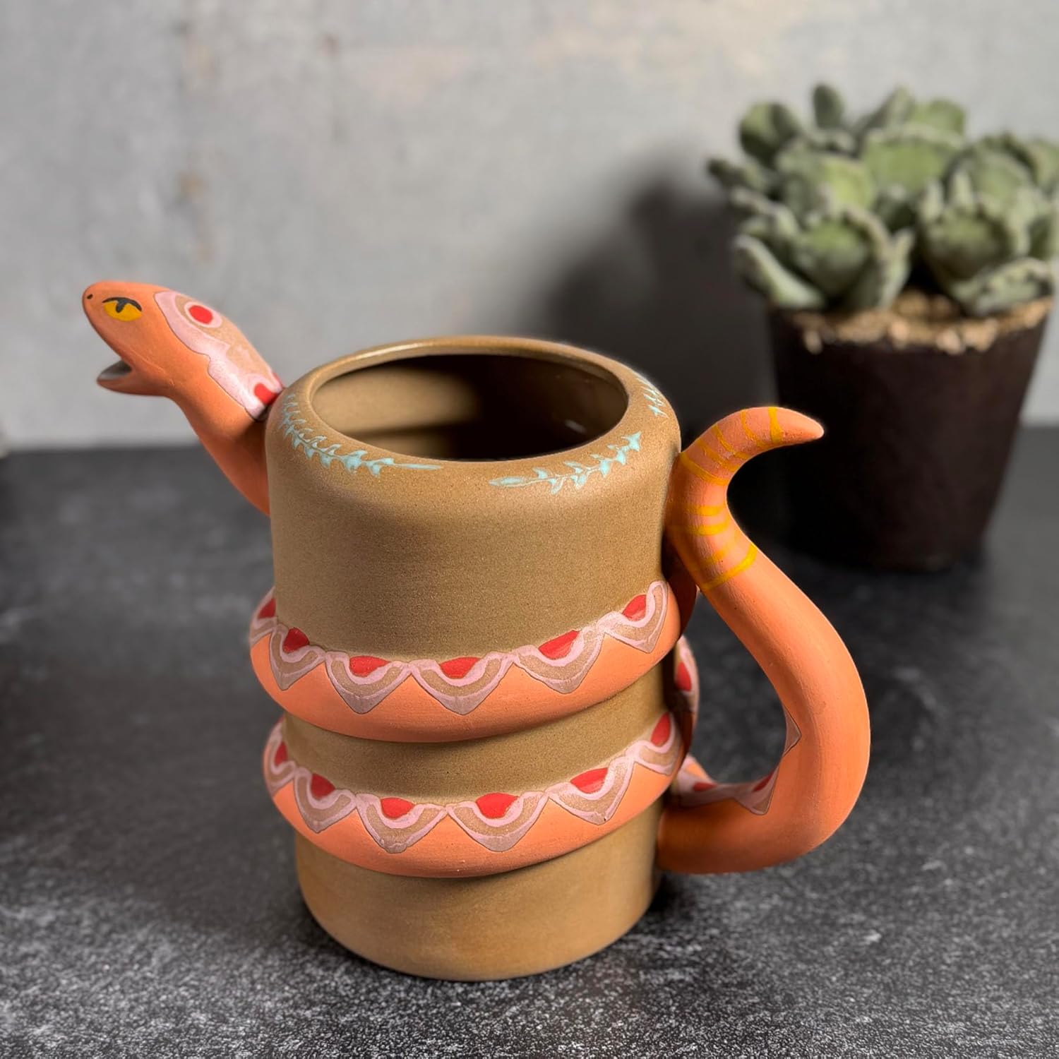 Fanciful Snake Hand-Painted Ceramic Watering Can