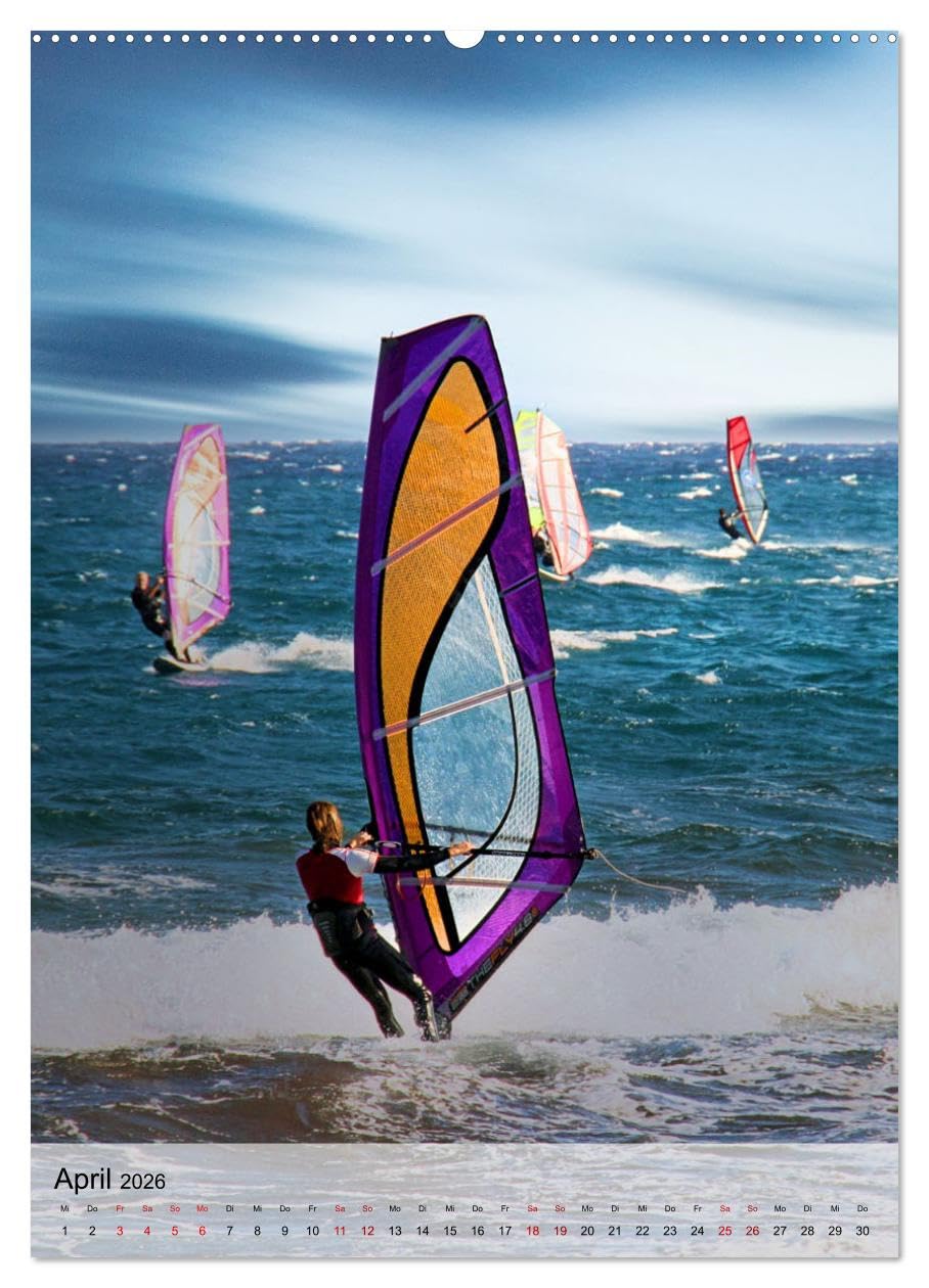 Windsurfen - Fun pur (hochwertiger Premium Wandkalender 2026 DIN A2 hoch), Kunstdruck in Hochglanz: Spektakulärere Surfszenen, aufgenommen an traumhaften Surfspots (CALVENDO Sport)