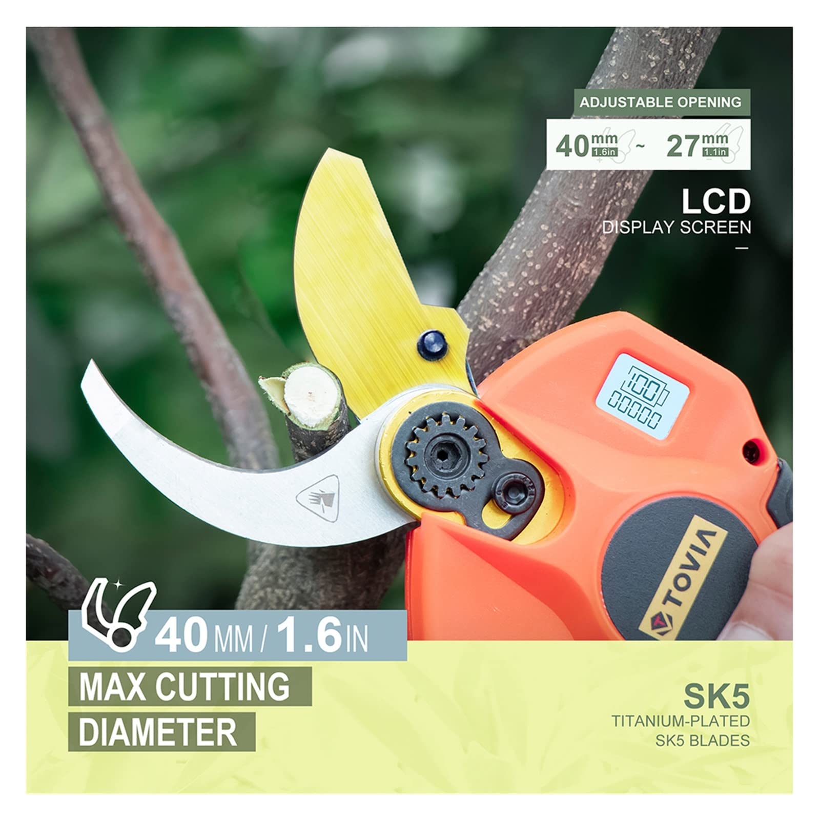 Sécateur électrique Sécateur électrique sans fil 25V 40mm cisaillement efficace arbre fruitier bonsaï élagage Branches Cutter 12 heures de temps travail(Shears pole(Box))