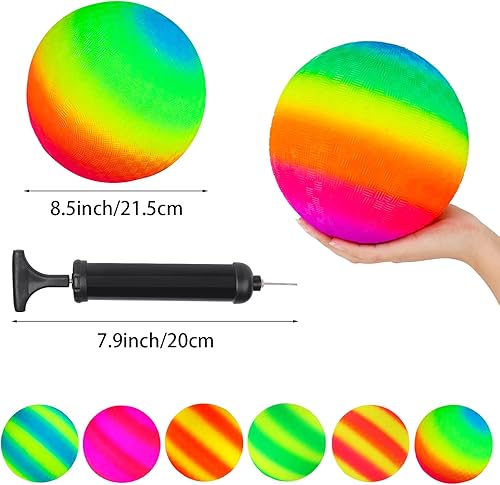 Miniatura 2 de Hooqict Paquete de 6 bolas de 8.5 pulgadas para patio de recreo con bomba de mano y 6 bolsas portátiles de red de bolas, pelotas deportivas