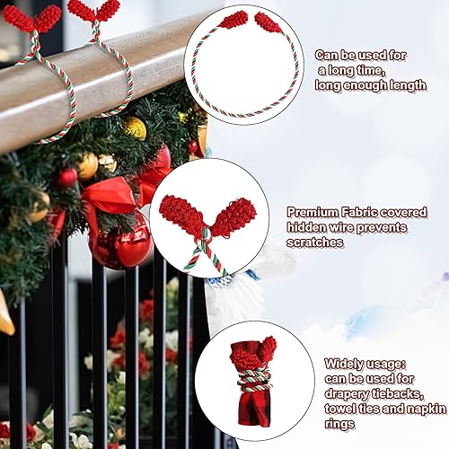 Miniatura 5 de DIYASY Guirnalda decorativa para escaleras, 12 unidades, color rojo, verde y blanco, lazos de Navidad, barandilla, barandilla, reutilizable y