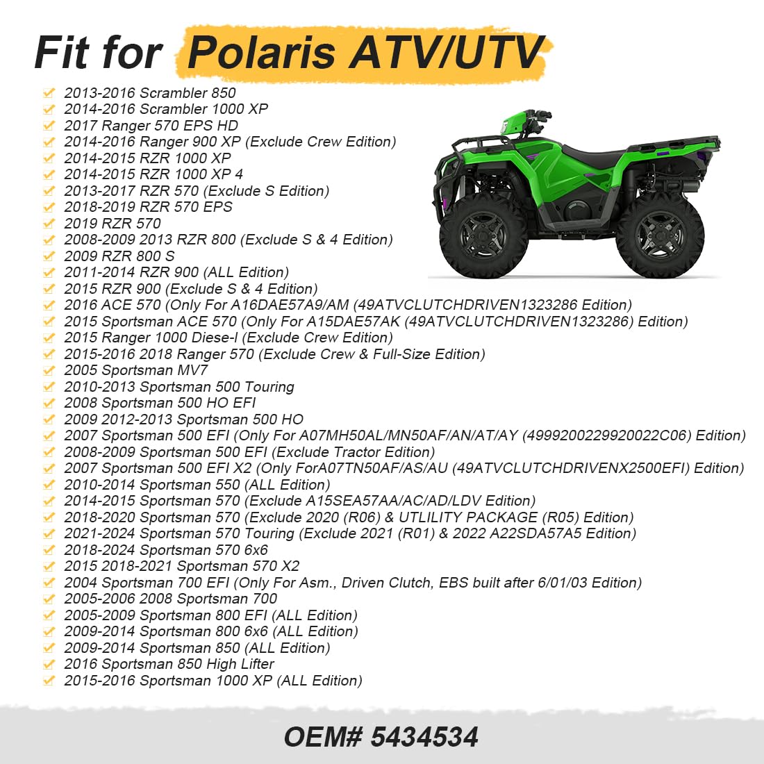 Sekundär-Kupplungsrollen mit rostfreien Bolzen passend für Polaris Ranger 570 900 1000 RZR 570 800 900 1000 2008-2009 2011-2019 5434534 4 Stück