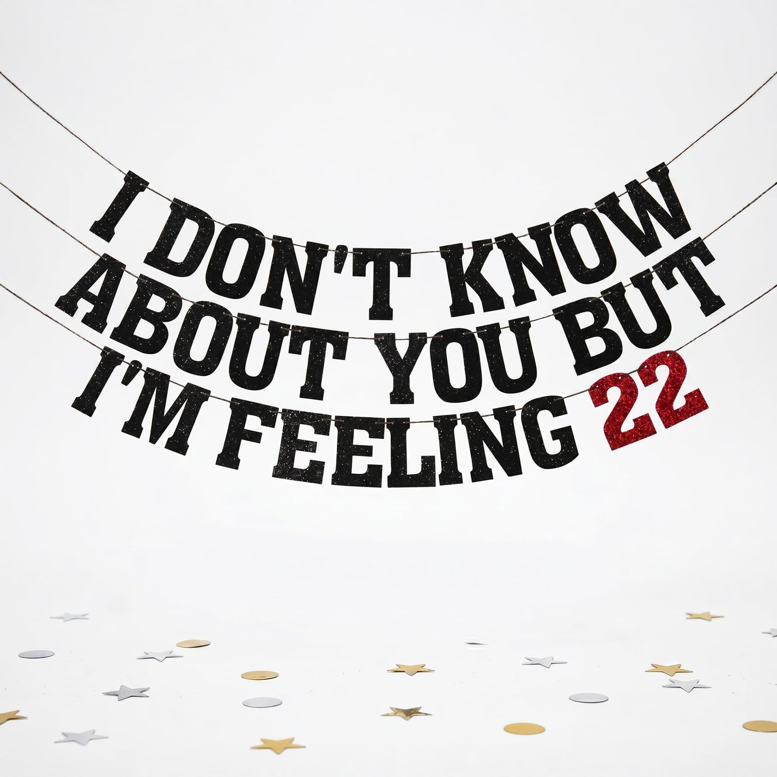 22nd Birthday Decorations - Glitter Banner with 'I'm Feeling 22' Text - Easy to Install & Reusable Party Decor for Adult Birthday Celebration