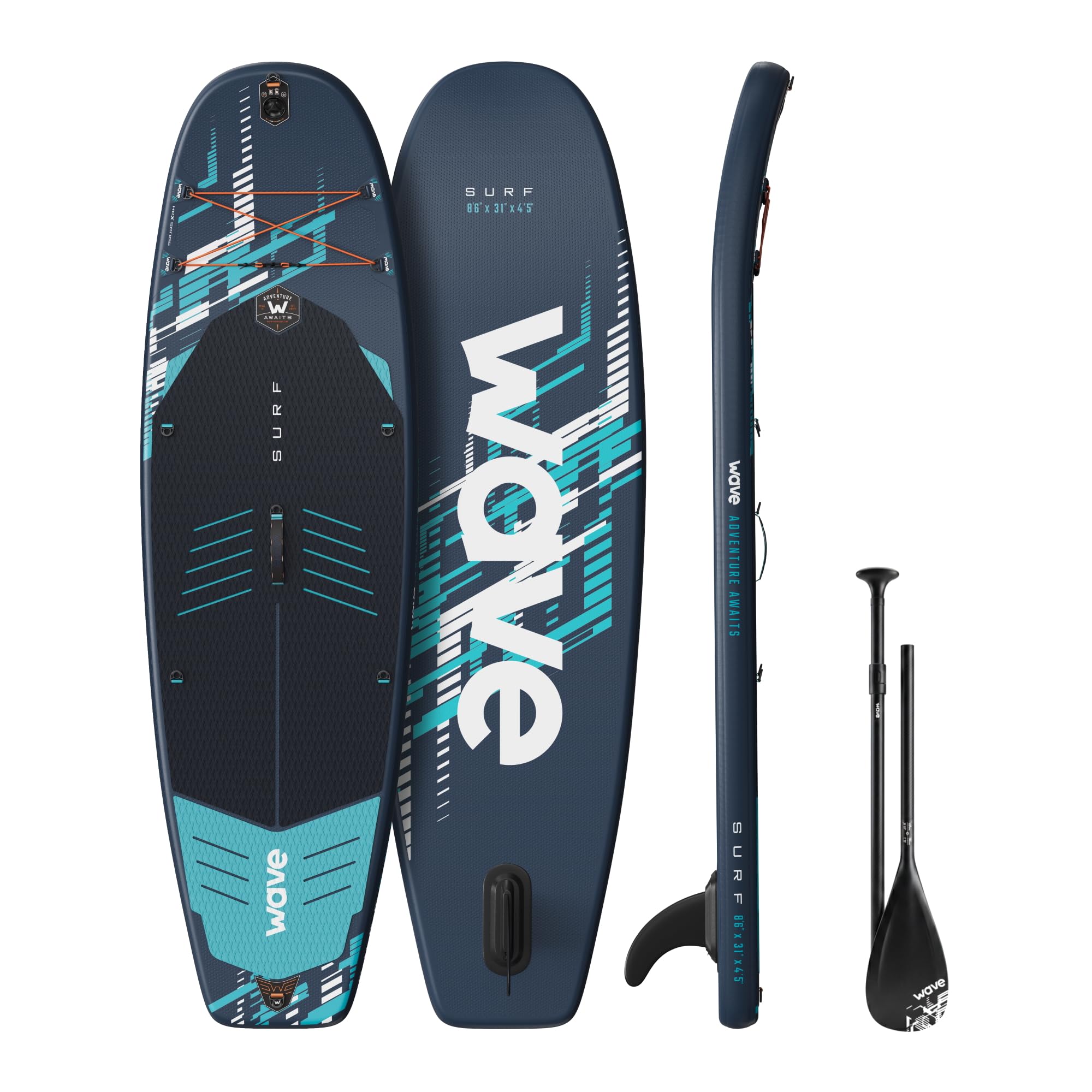 WAVE Surf Stand-Up Paddle Board | Inflatable, Lightweight, Non-Slip Deck | Perfect for Beginners & Experienced Paddlers, Includes Adjustable Paddle & Pump | 8'6ft (Navy, 3.0 Model)