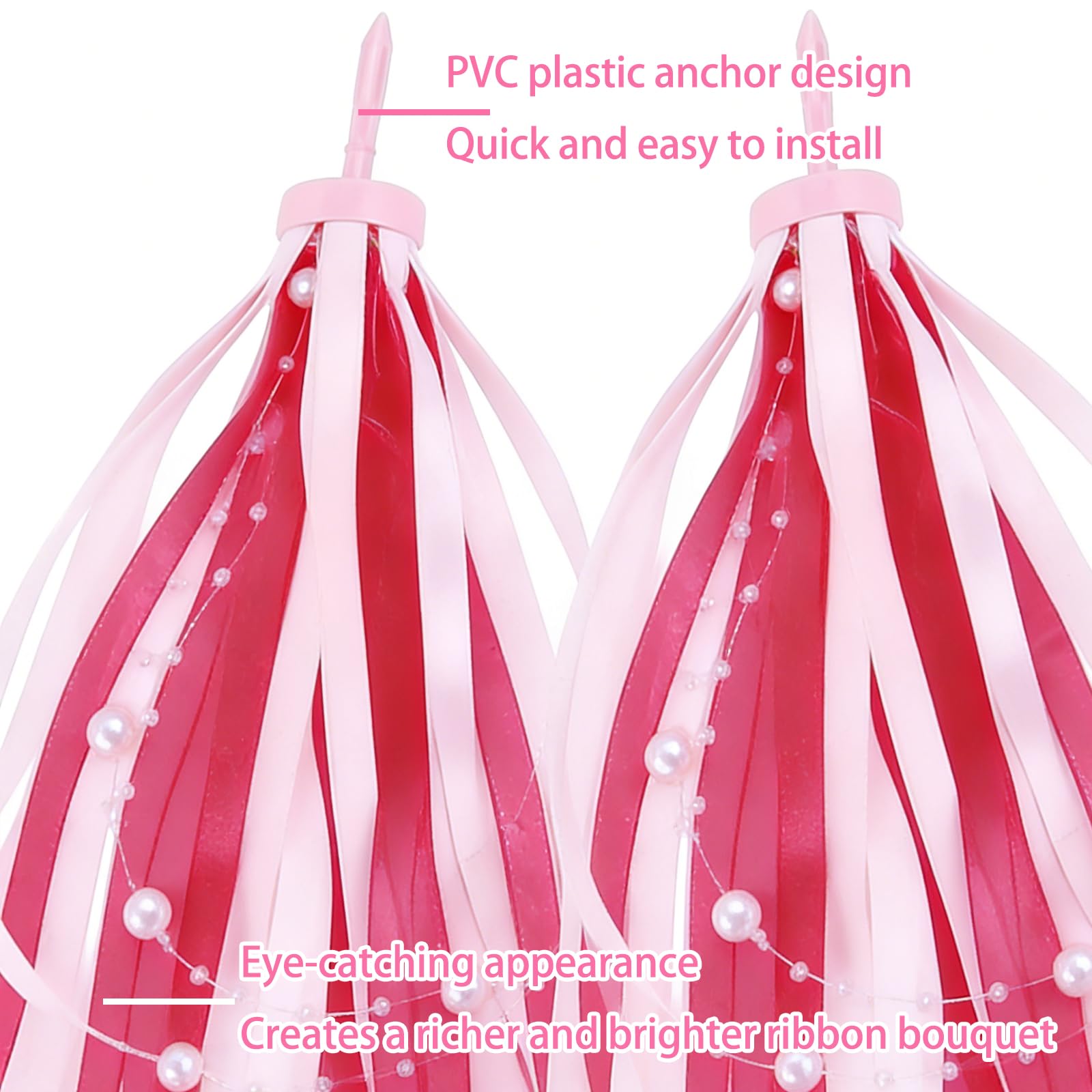 Guidon Streamers Rubans Satiné Magenta Perlé Accessoire Velo Enfant