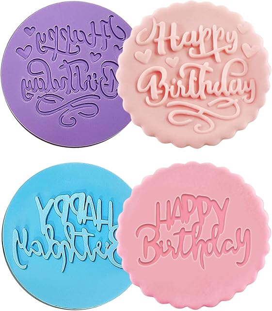 Cookie Cutters Set 2 PCS Round Cookie Stamp Happy Birthday Cookie Cutter Mould Dough Fondant for Kid DIY Cookie Making (A) (A)