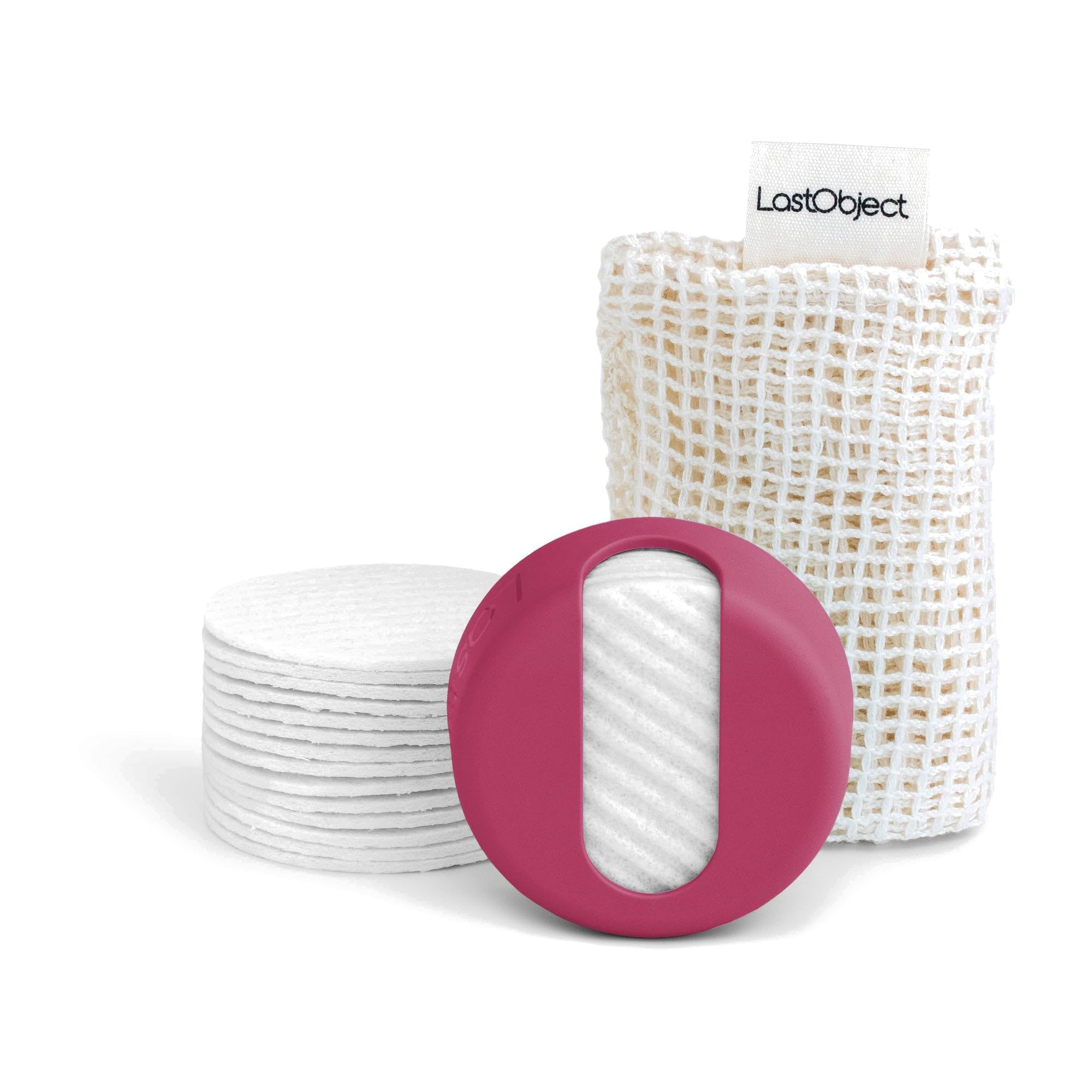 LastRound Kit - Set di base riutilizzabili in cotone rotondo con custodia da viaggio, 2 confezioni di ricarica (21 giri in totale) e sacchetto per bucato in cotone biologico, dischetti struccanti zero