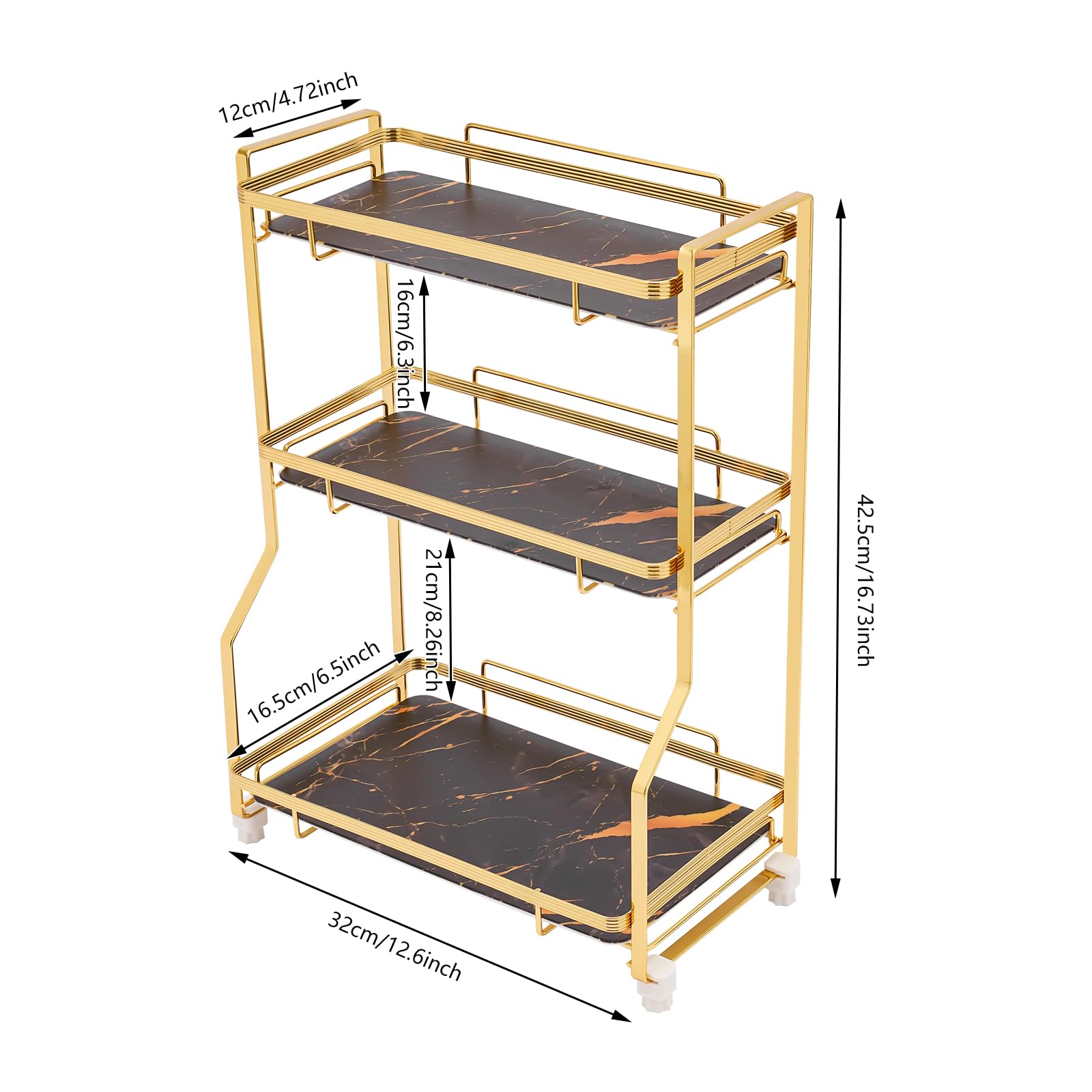 3 Tier Bathroom Organizer Rack, Supporto cosmetico Resistente con Design in Marmo, Supporto per l'esposizione del Profumo Resistente alla ruggine per la Piattaforma di vanità, Soluzione di stoccaggio