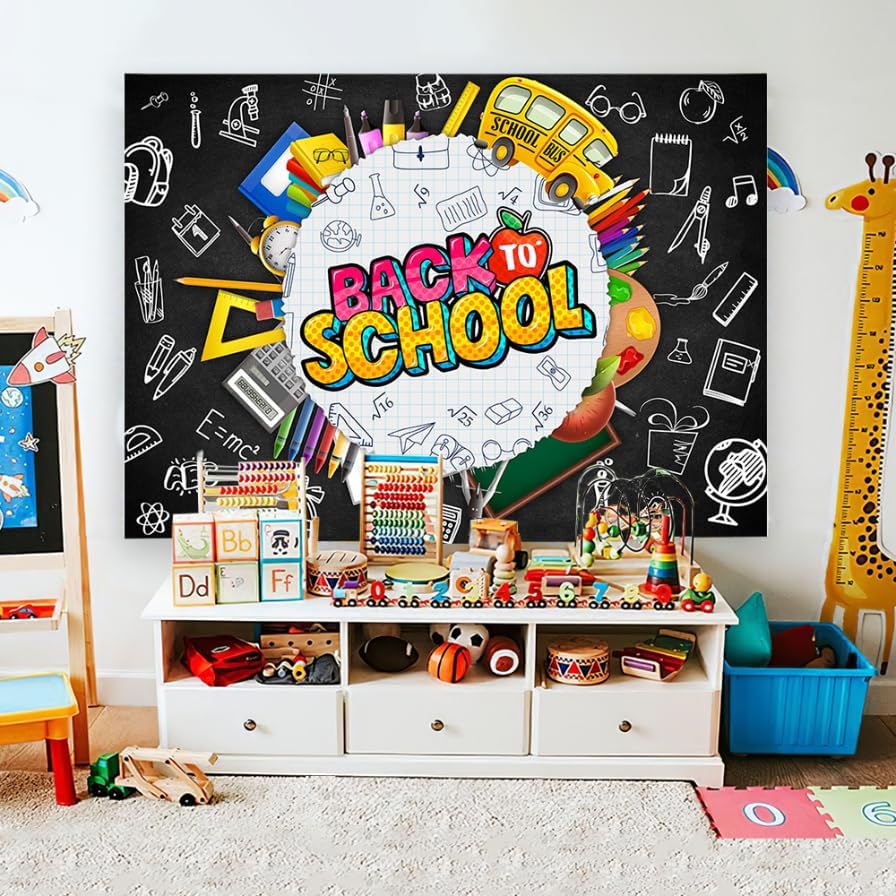 Miniatura 2 de MEHOFOND Cartel de regreso a clases de 7 x 5 pies, telón de fondo para el primer día de escuela, bienvenida, estudiante, maestro, decoración de