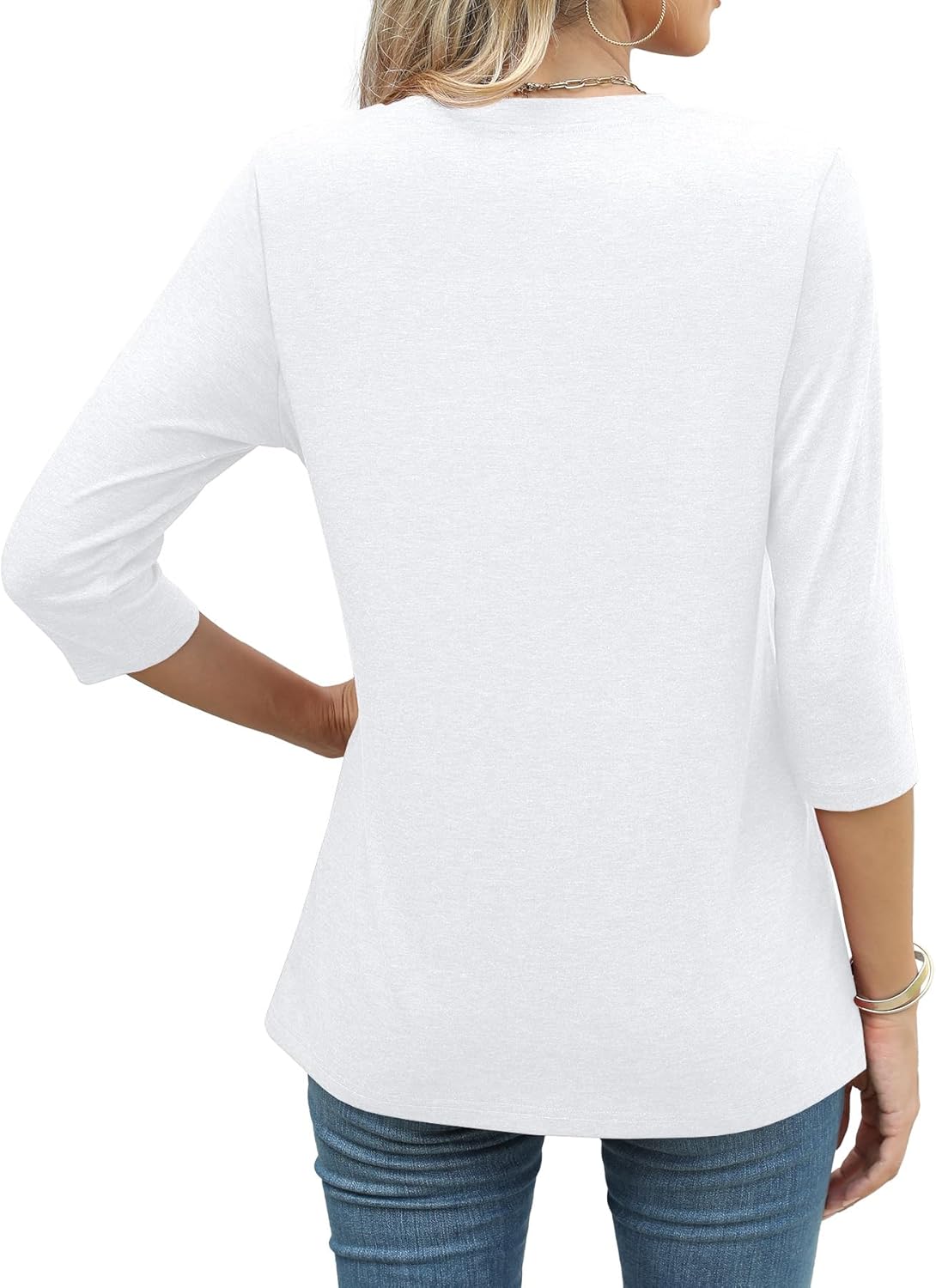 JomeDesign 3/4 Length Sleeve Womens Tops Round Neck Casual Tunic Tops Pleated Shirts Dressy - Image 3