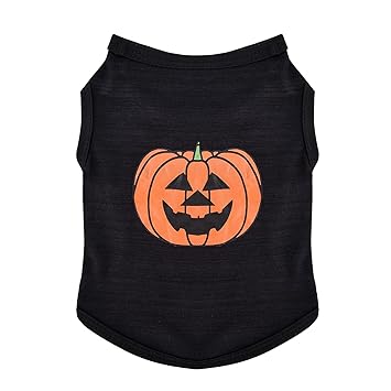 Yikeyo Halloween Pet Shirt Small Dog Clothes Puppy Cat Costume Apparel Pumpkin Pattern (X-Small, Black)