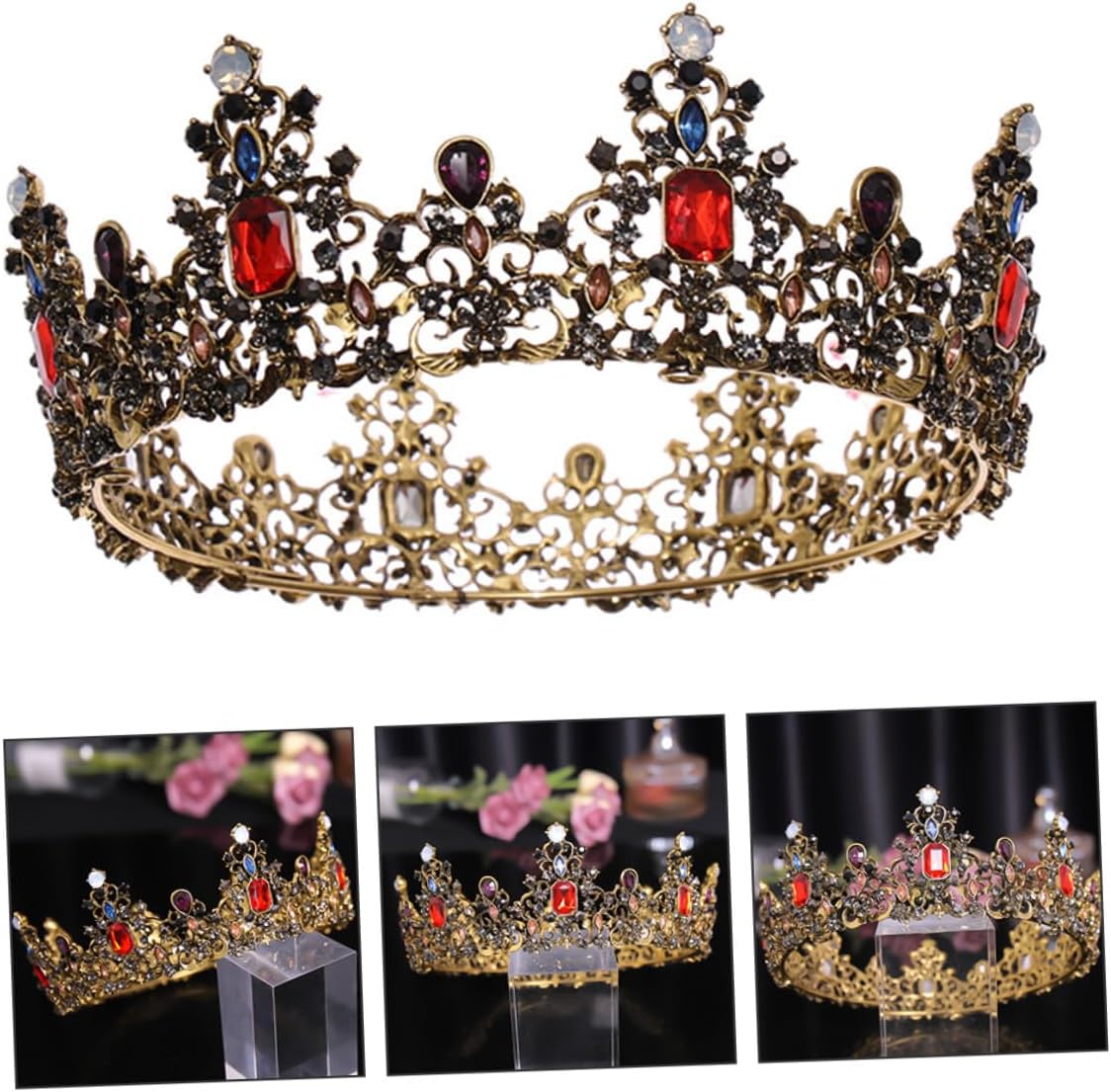 Zinc Alloy Rhinestone Baroque Crown for Women Bride Wedding Headdress Queen Hair Decor Retro Style Headpiece