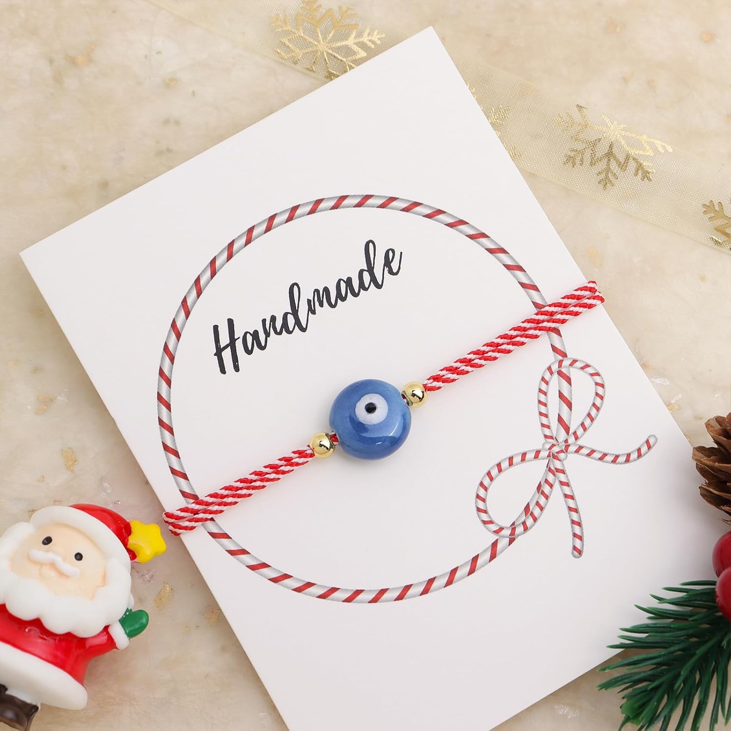 Flat Round Evil Eye Charm Bracelets for Women, Handmade Red String Protection Bracelet Gold Beads Adjustable Friendship Bracelet Holiday Jewelry Gifts. - Image 3