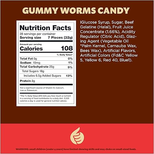 Miniatura 2 de Gomitas de gusanos dulces | Bolsa de 2 libras | Caramelo masticable de Halloween hecho con jugo de fruta real | Sabores de frutas surtidos | Gomitas