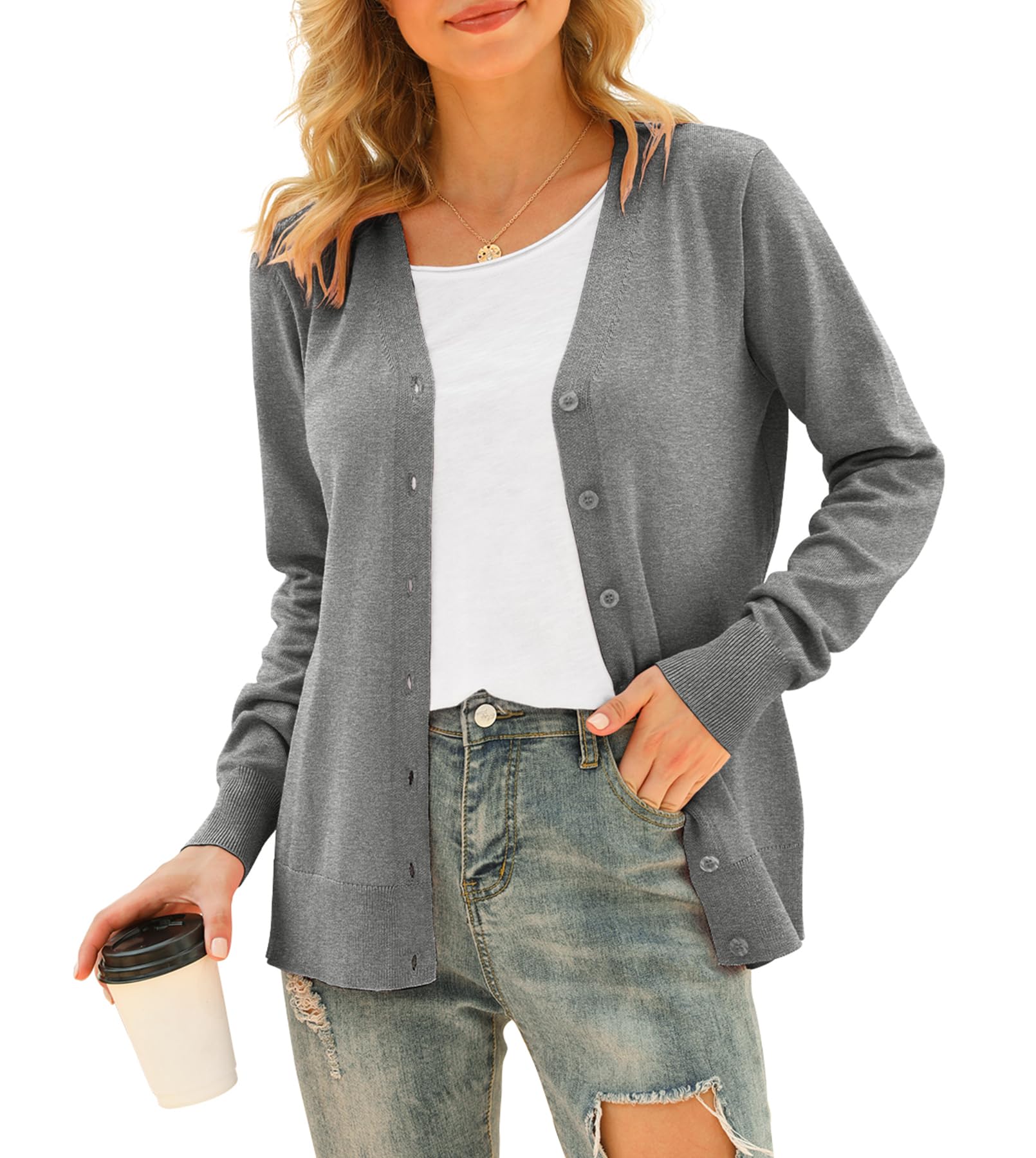 VIISHOW Women's V Neck Button Down Knitwear Long Sleeve Soft Basic Knit Cardigan Sweater