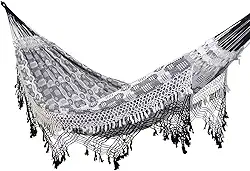 Rede de Dormir e Descanso Casal Extra Marquesa Algodão Jaguaruana. (Preto e Branco)