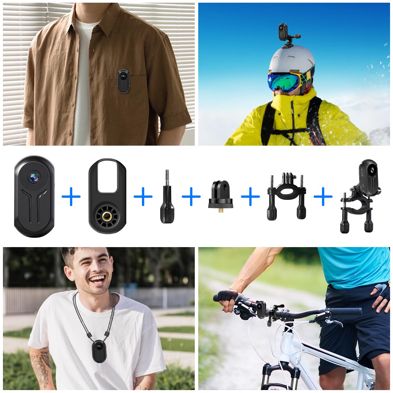 Mini Action Kamera,1080P HD Mini Bodycam mit Anzeige,360 ° Tragbare Action Cam mit Magnetisches Schlüsselband Automatischem Nachtsichtmodus Actionkameras für Fahrrad/Motorrad