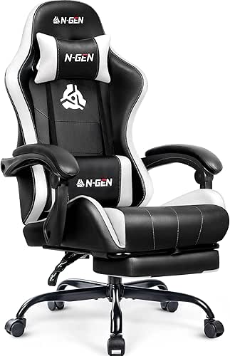N-GEN GAMING Video Gaming Chair with Footrest Lumbar Support for