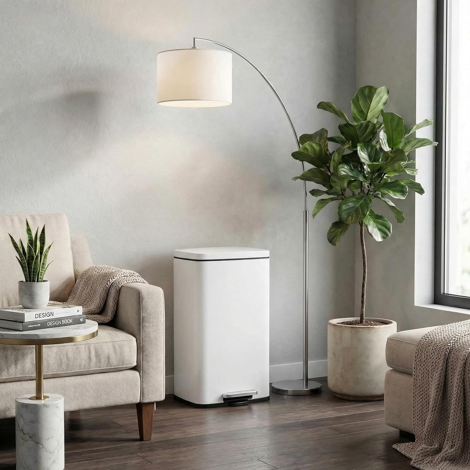 8 Gal Kitchen Trash Can, 30L Recycling or Garbage Bin, Brushed Stainless Steel Waste Basket, Soft&Quiet Close Dustbin, with Step-On Pedal, Removable Inner Bucket, for Home, Office, Living Room