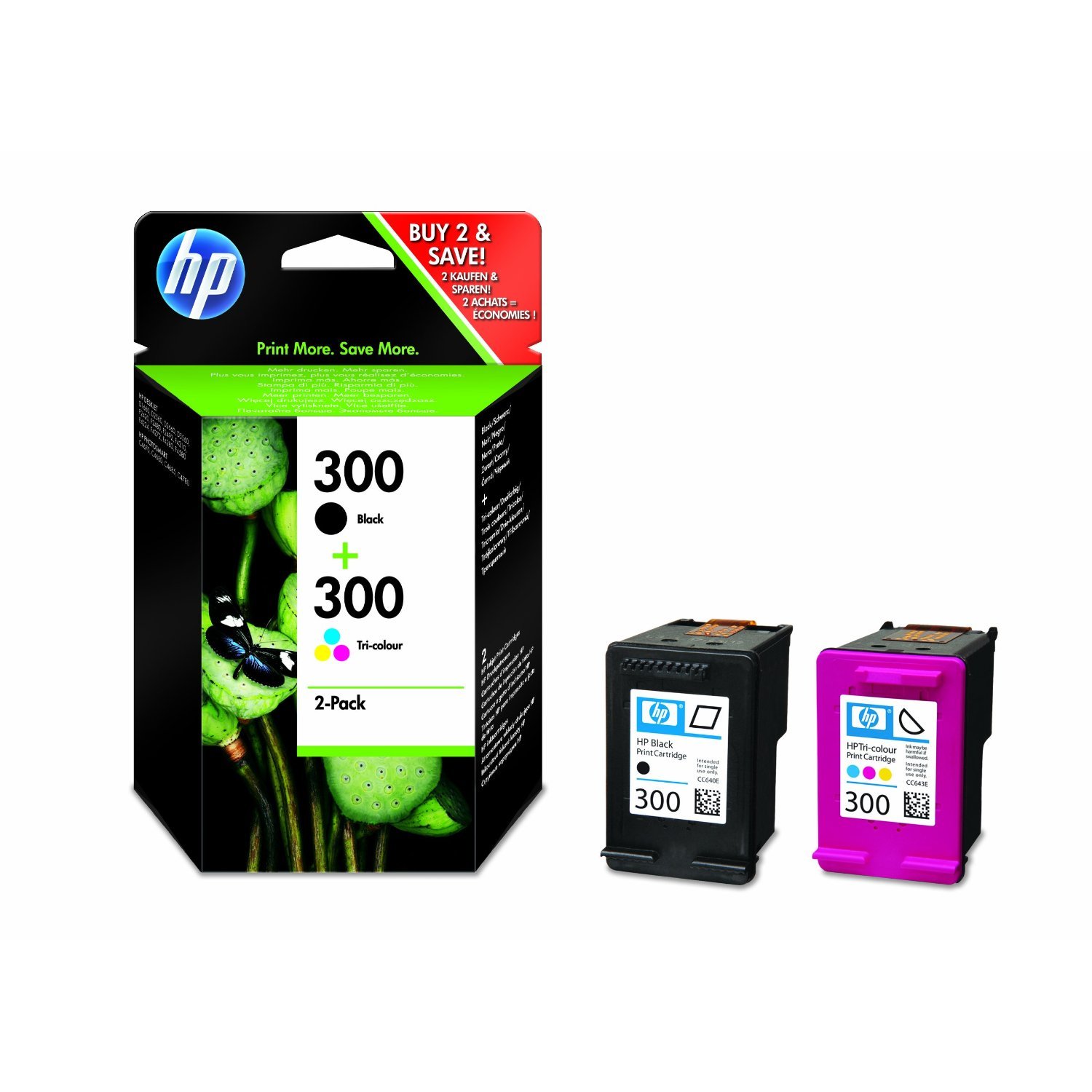 HP 300 Original Black Ink Cartridge for HP Deskjet, HP ENVY, HP Photosmart Combi-Set 2er-Pack Schwarz/Rot/Blau/Gelb